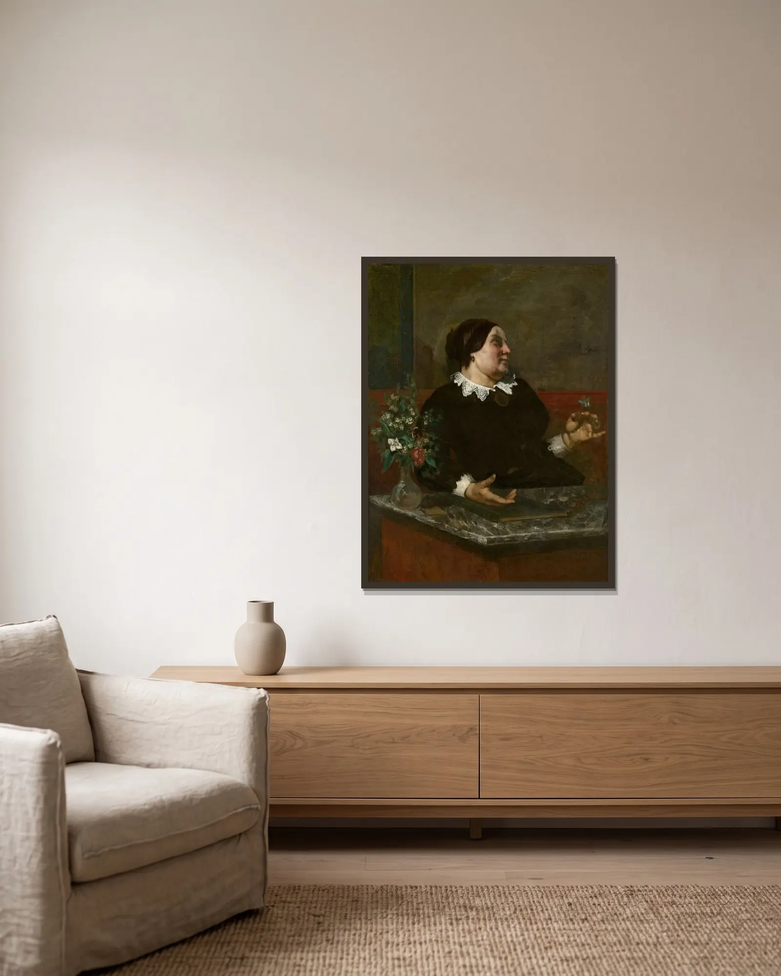 Mère Grégoire av Gustave Courbet inramad på en vägg