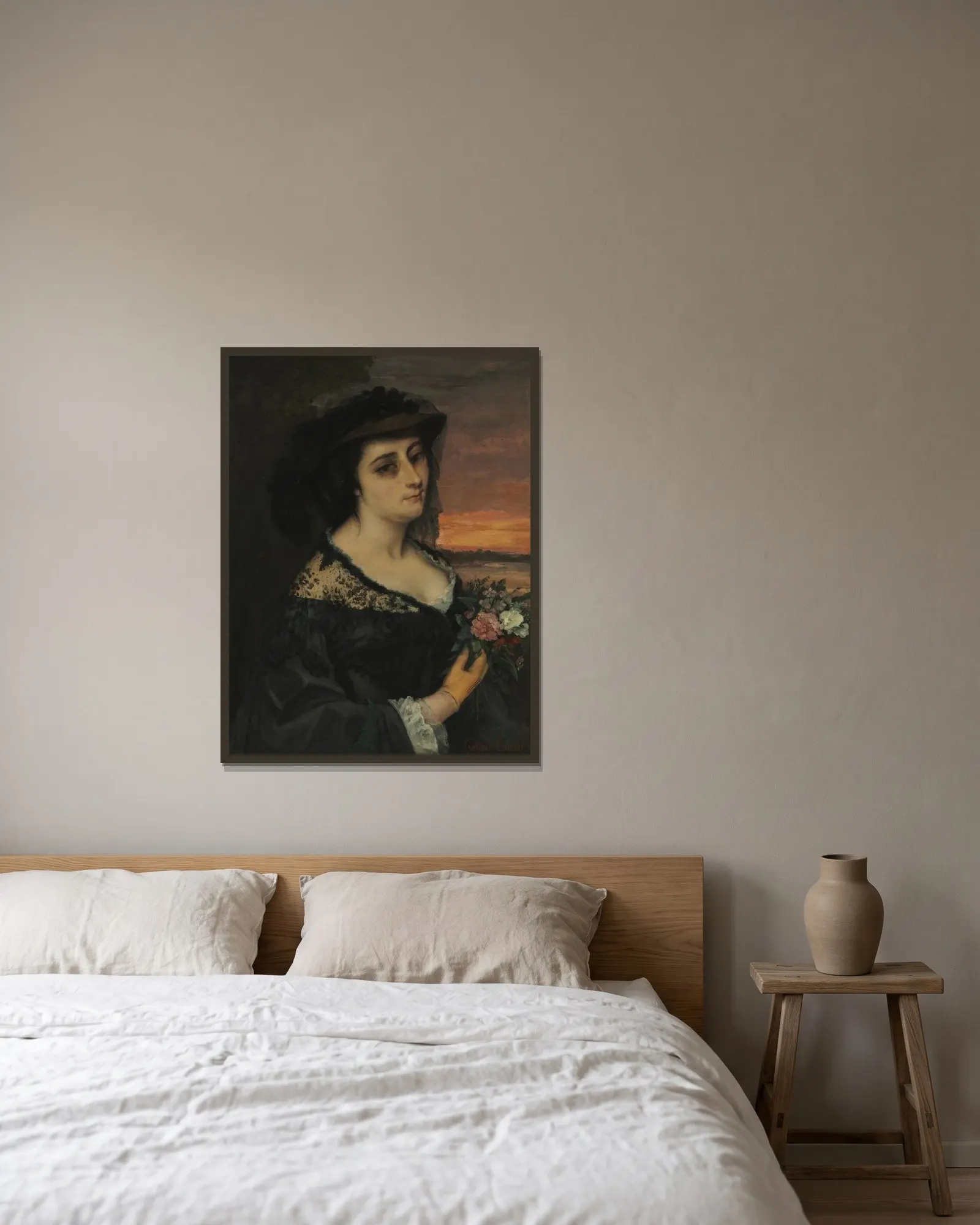 Mme L… (Laure Borreau) av Gustave Courbet inramad på en vägg