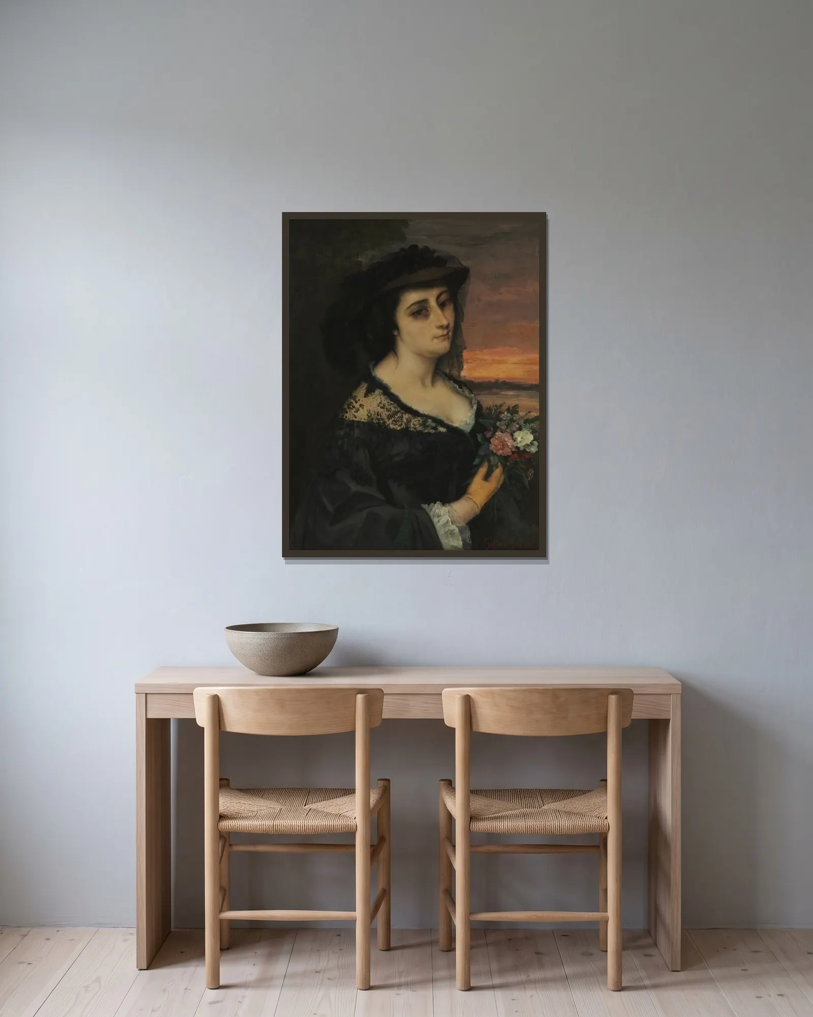 Mme L… (Laure Borreau) av Gustave Courbet inramad på en vägg