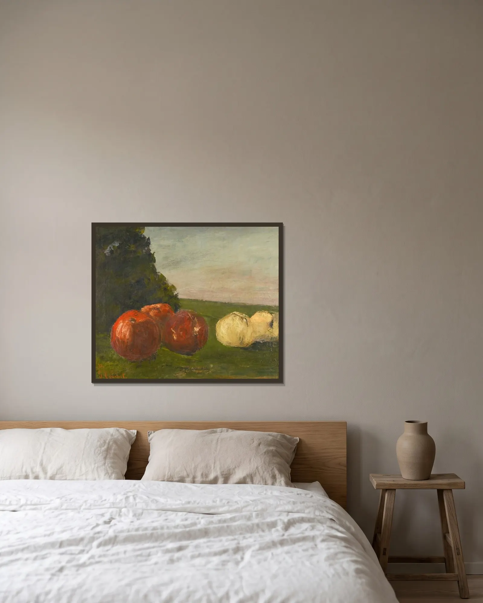 Nature morte av Gustave Courbet inramad på en vägg