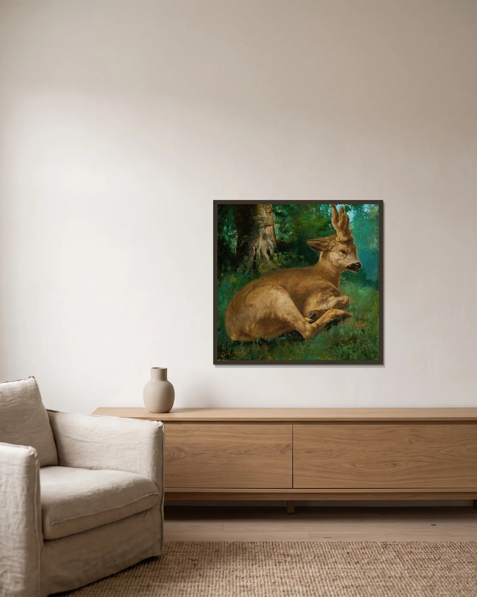 Roebuck av Gustave Courbet inramad på en vägg