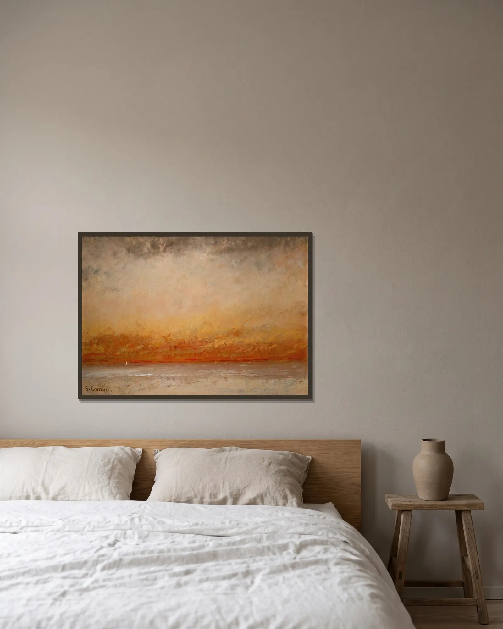 Sunset Marine av Gustave Courbet inramad på en vägg