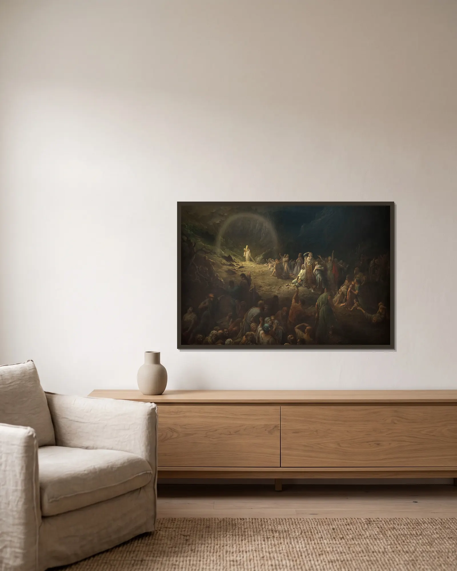 La Vallée des larmes av Gustave Doré inramad på en vägg