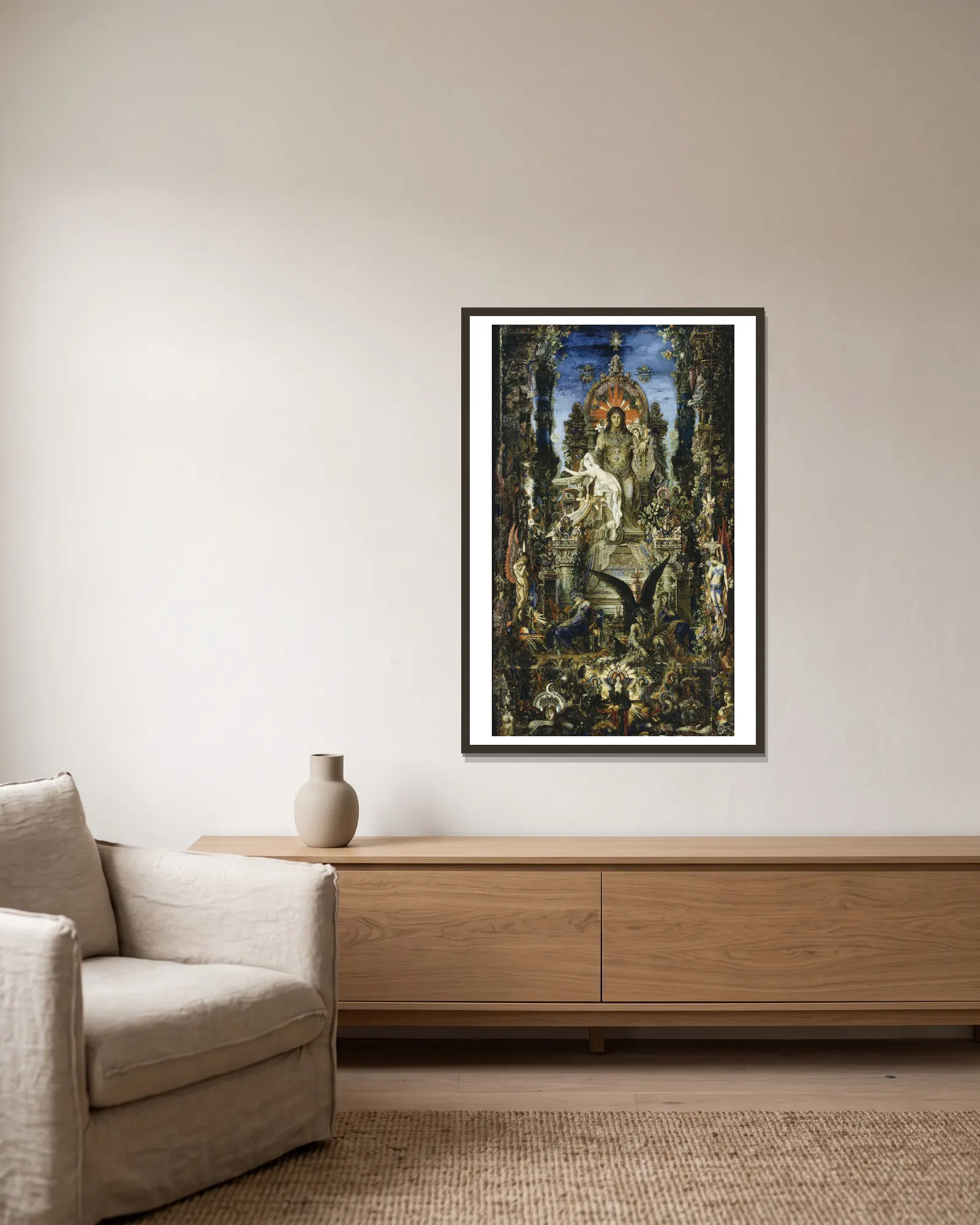 Jupiter and Semele av Gustave Moreau inramad på en vägg
