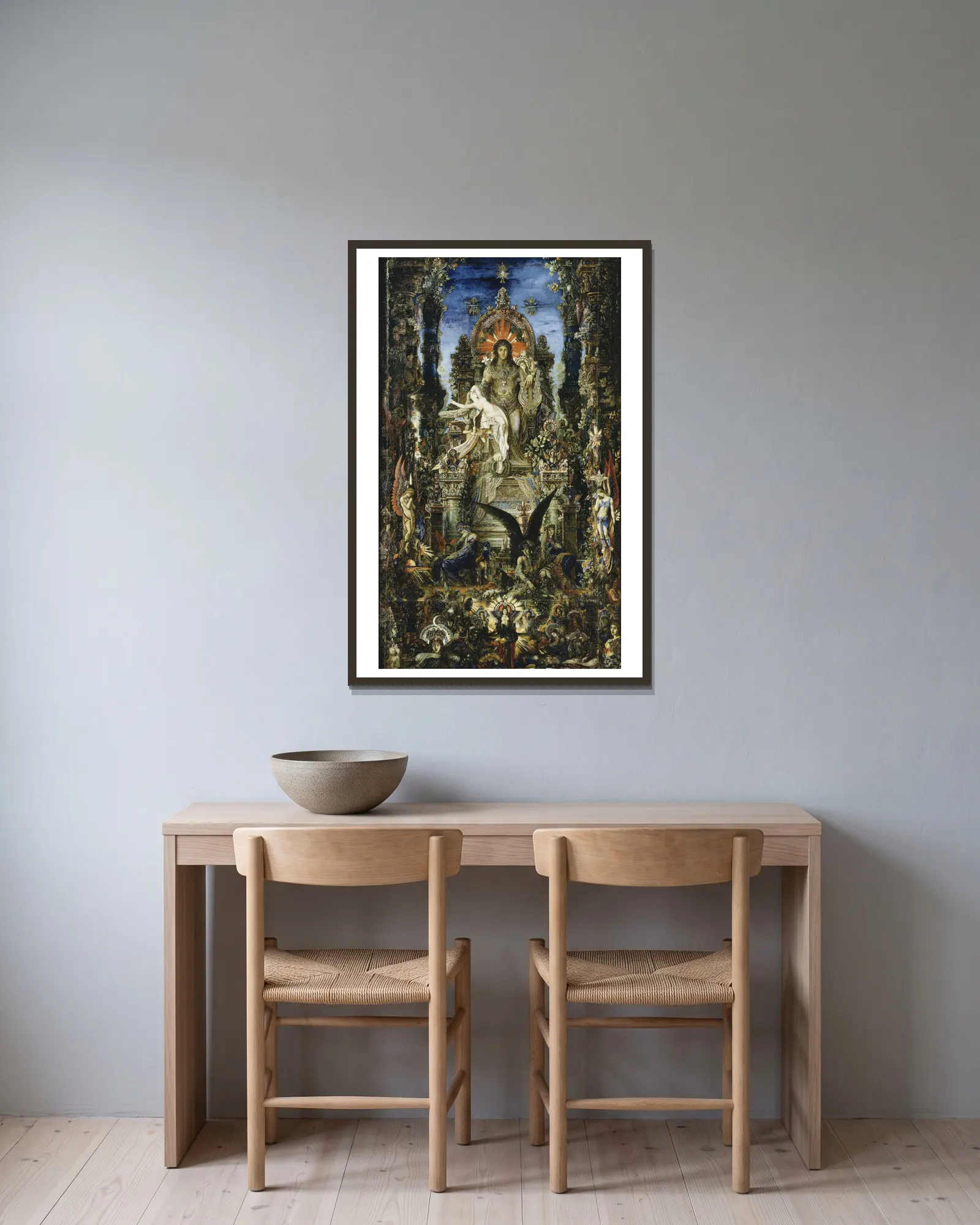 Jupiter and Semele av Gustave Moreau inramad på en vägg