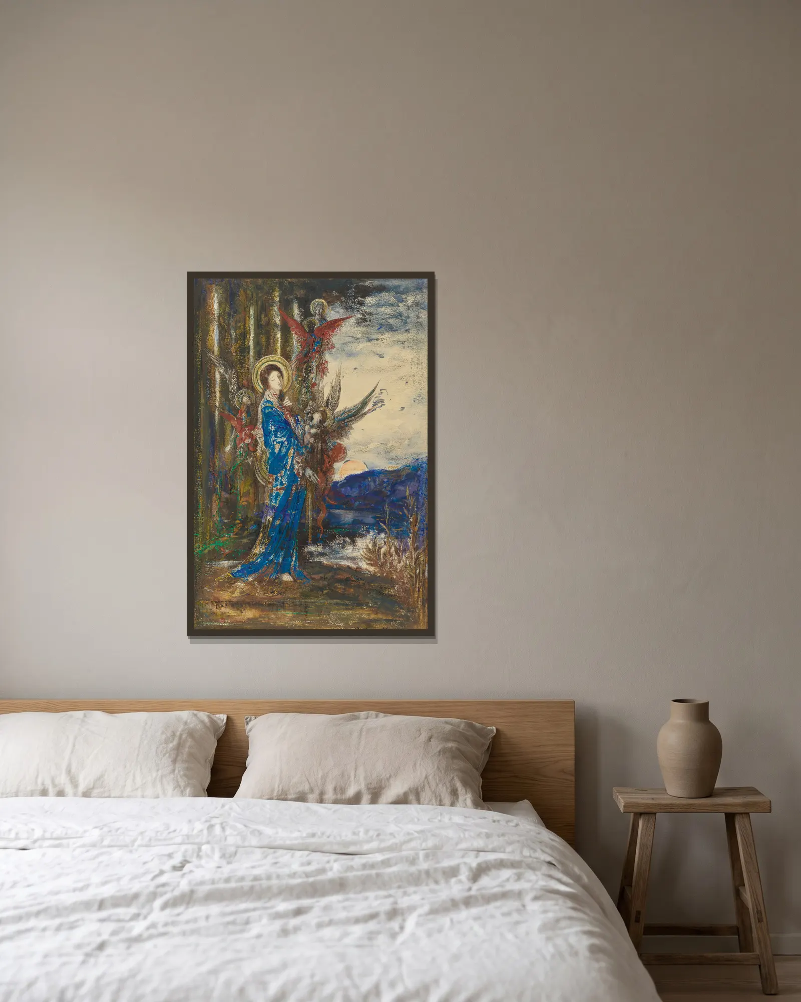 Les Épreuves av Gustave Moreau inramad på en vägg
