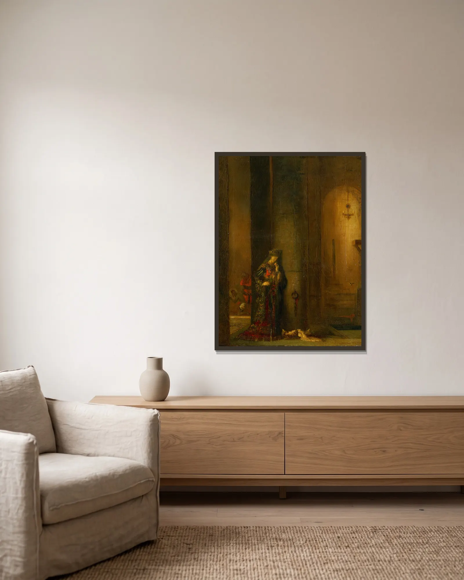 Salome At The Prison av Gustave Moreau inramad på en vägg