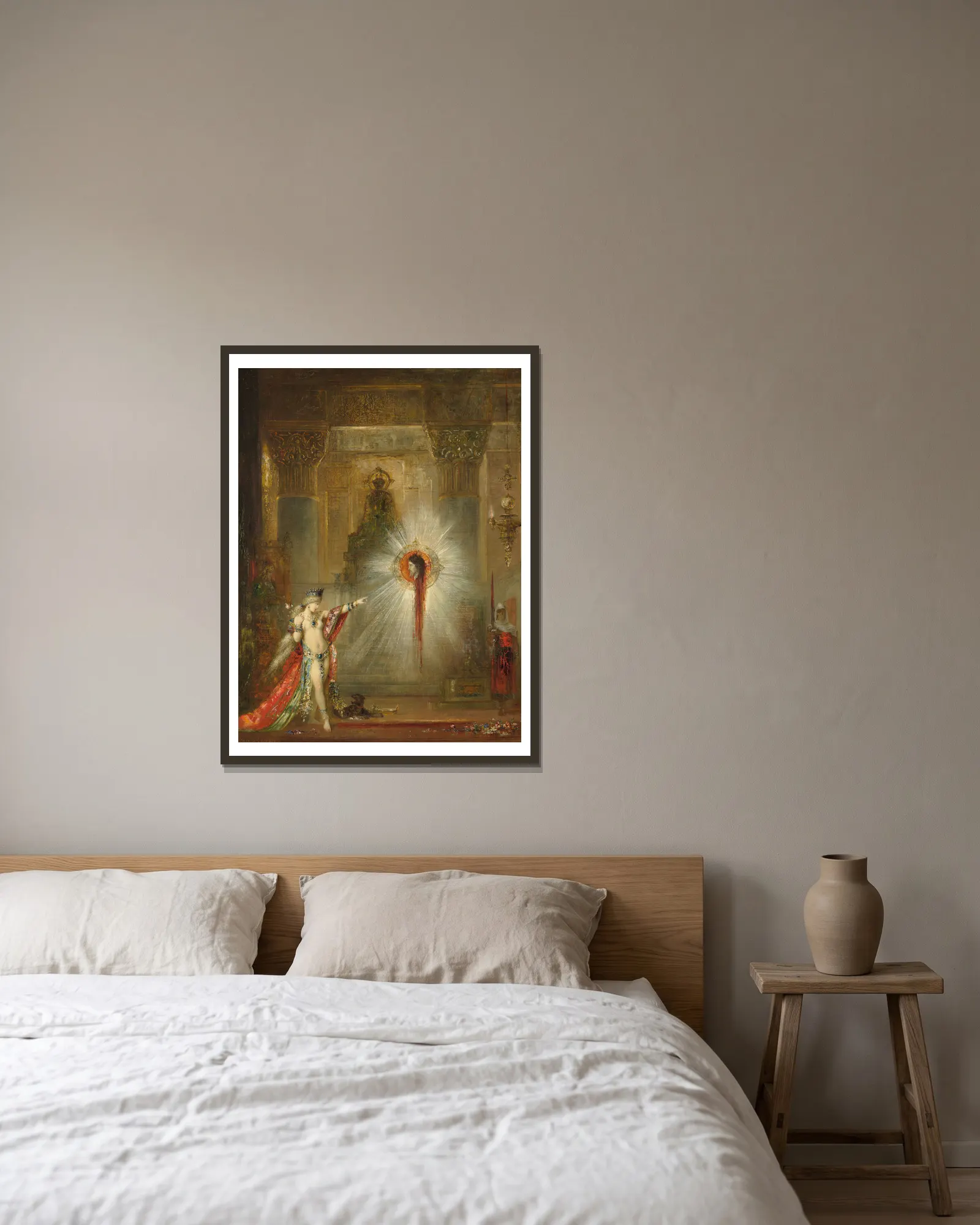 The Apparition av Gustave Moreau inramad på en vägg