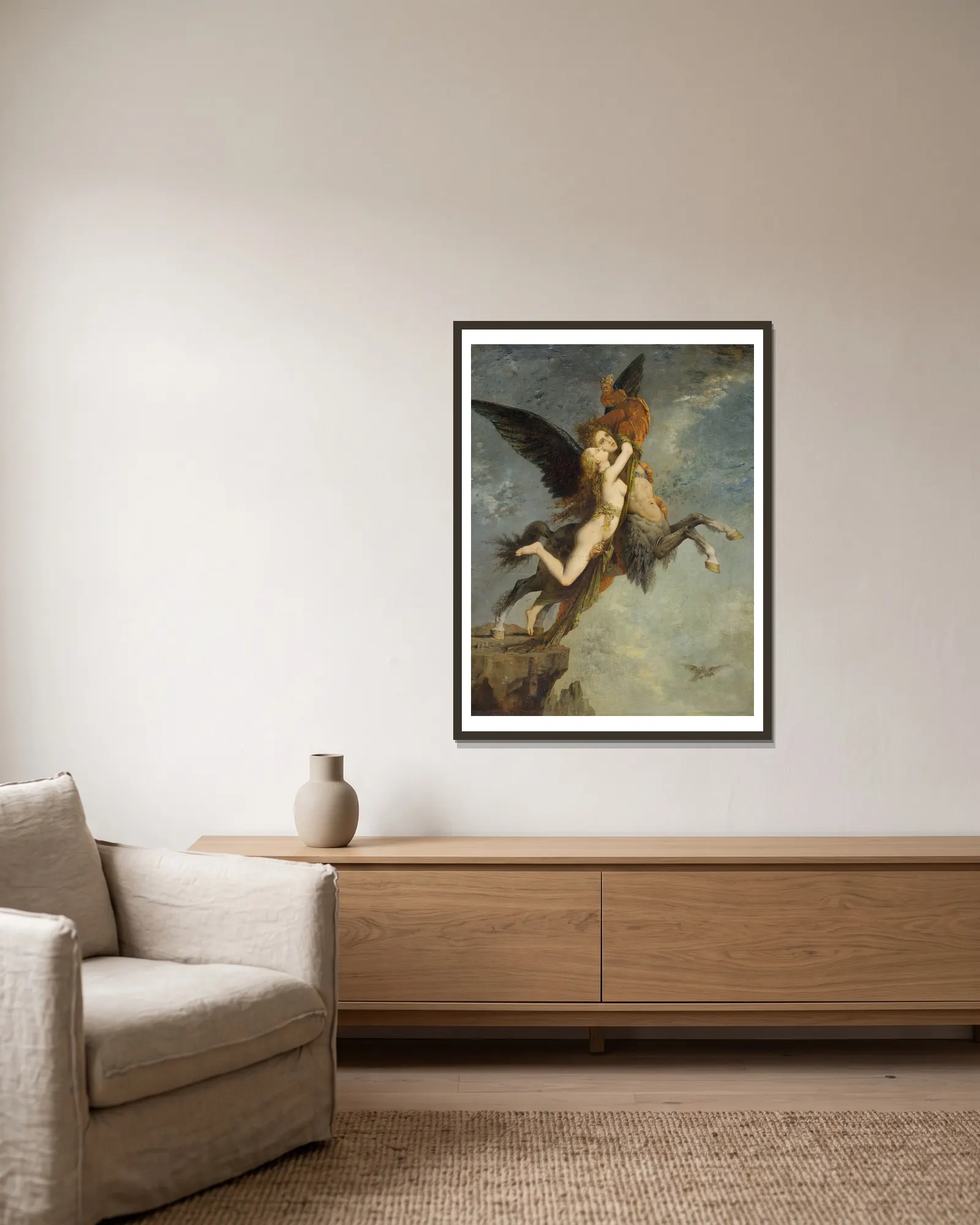The Chimera av Gustave Moreau inramad på en vägg