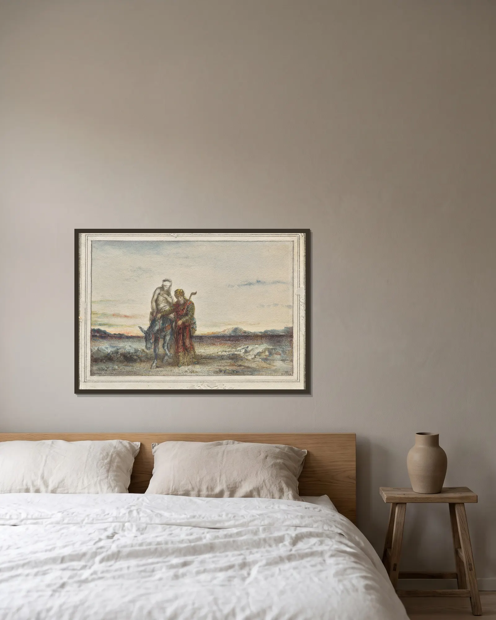 The Good Samaritan av Gustave Moreau inramad på en vägg