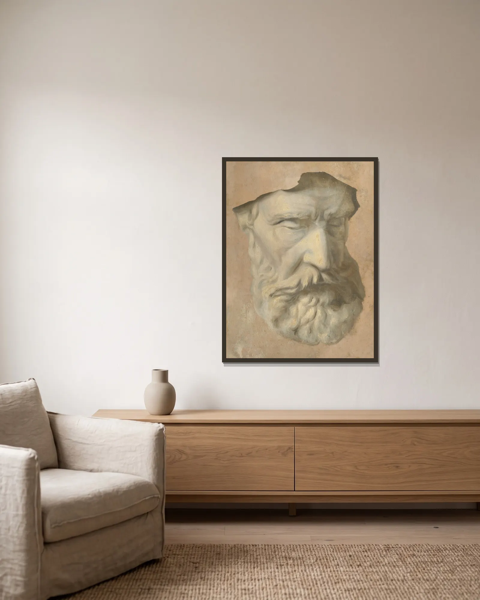 Head study av Gyula Benczúr inramad på en vägg