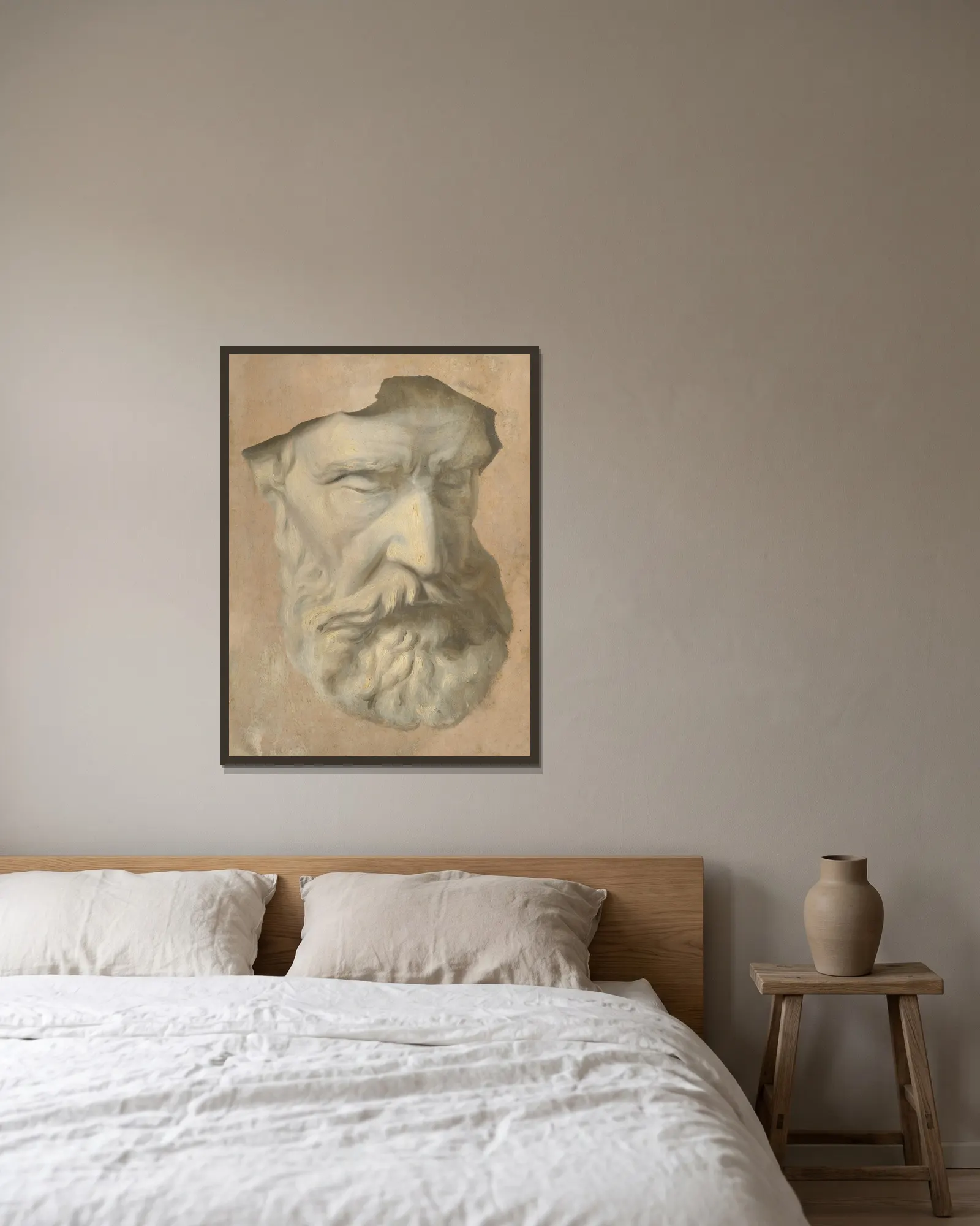 Head study av Gyula Benczúr inramad på en vägg