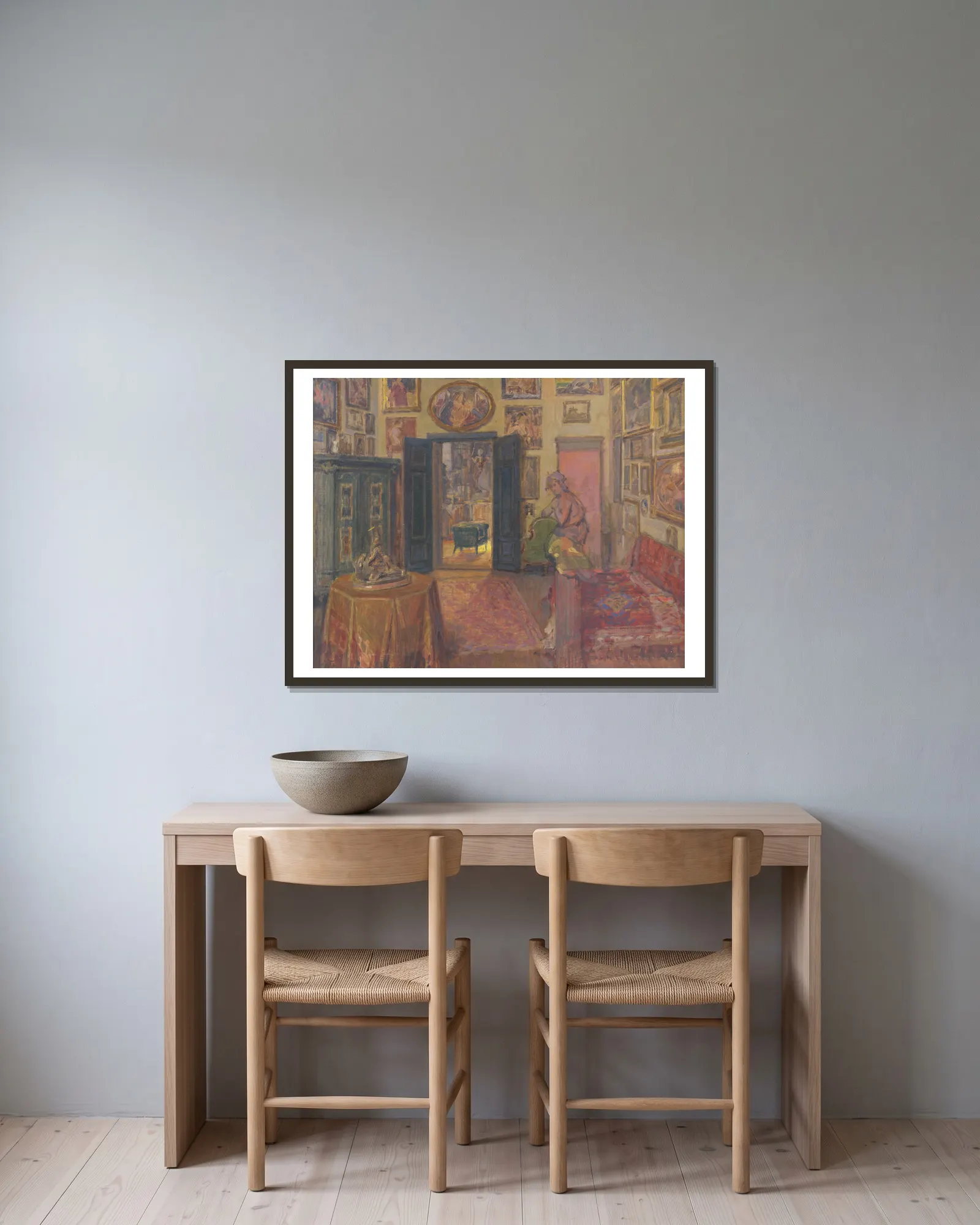 Atelier av Elemír Halász-Hradil inramad på en vägg