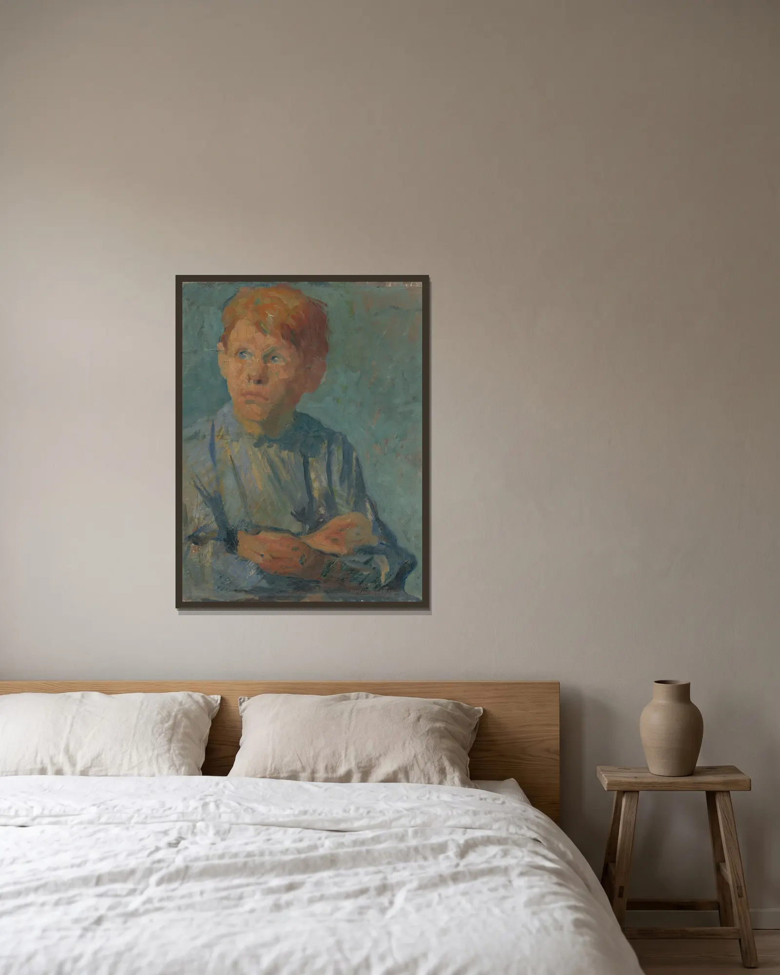 Ginger Boy av Elemír Halász-Hradil inramad på en vägg