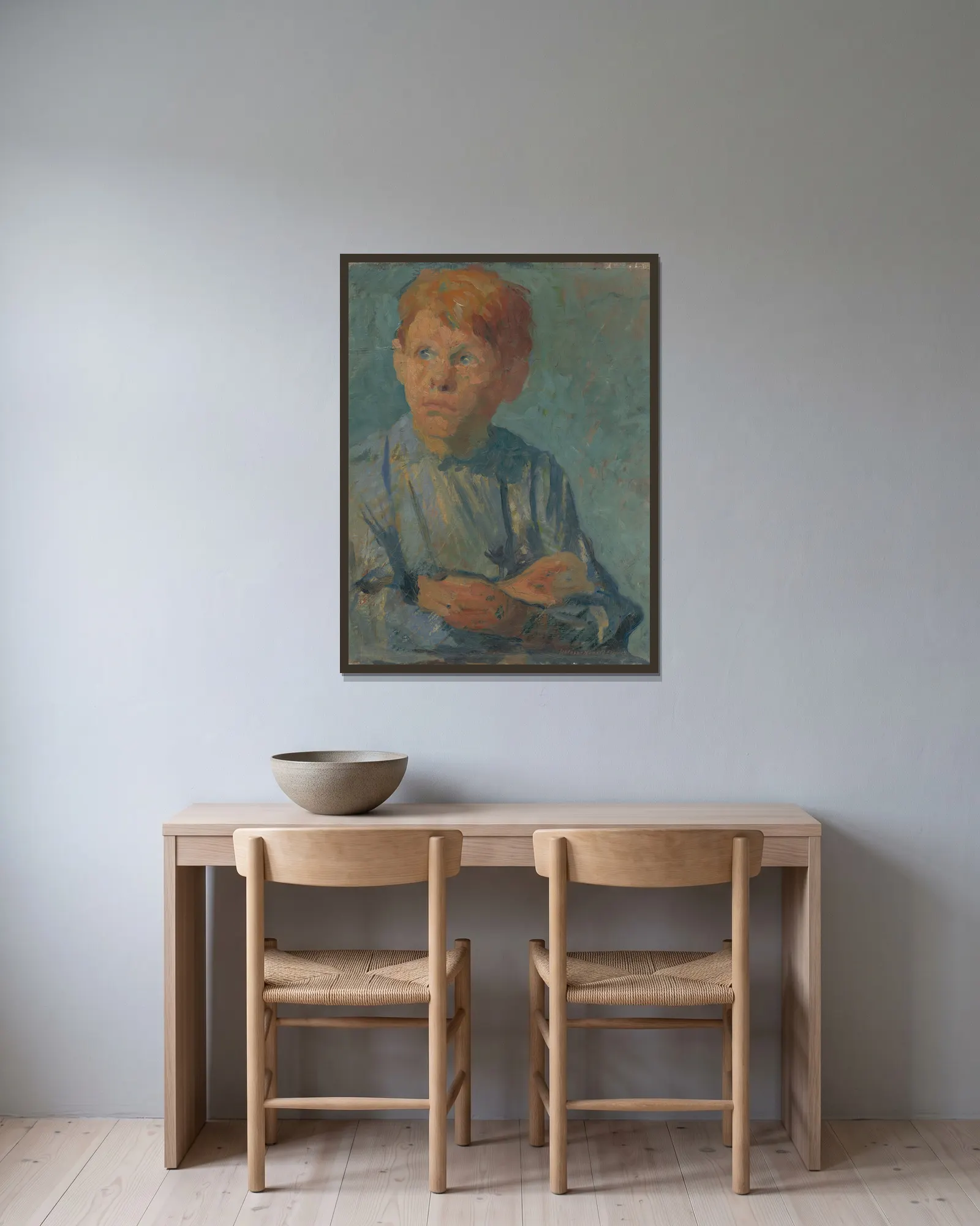 Ginger Boy av Elemír Halász-Hradil inramad på en vägg
