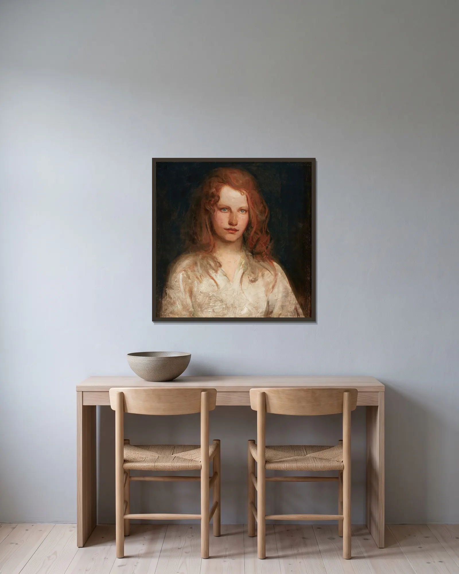 Margaret McKittrick av Abbott Handerson Thayer inramad på en vägg