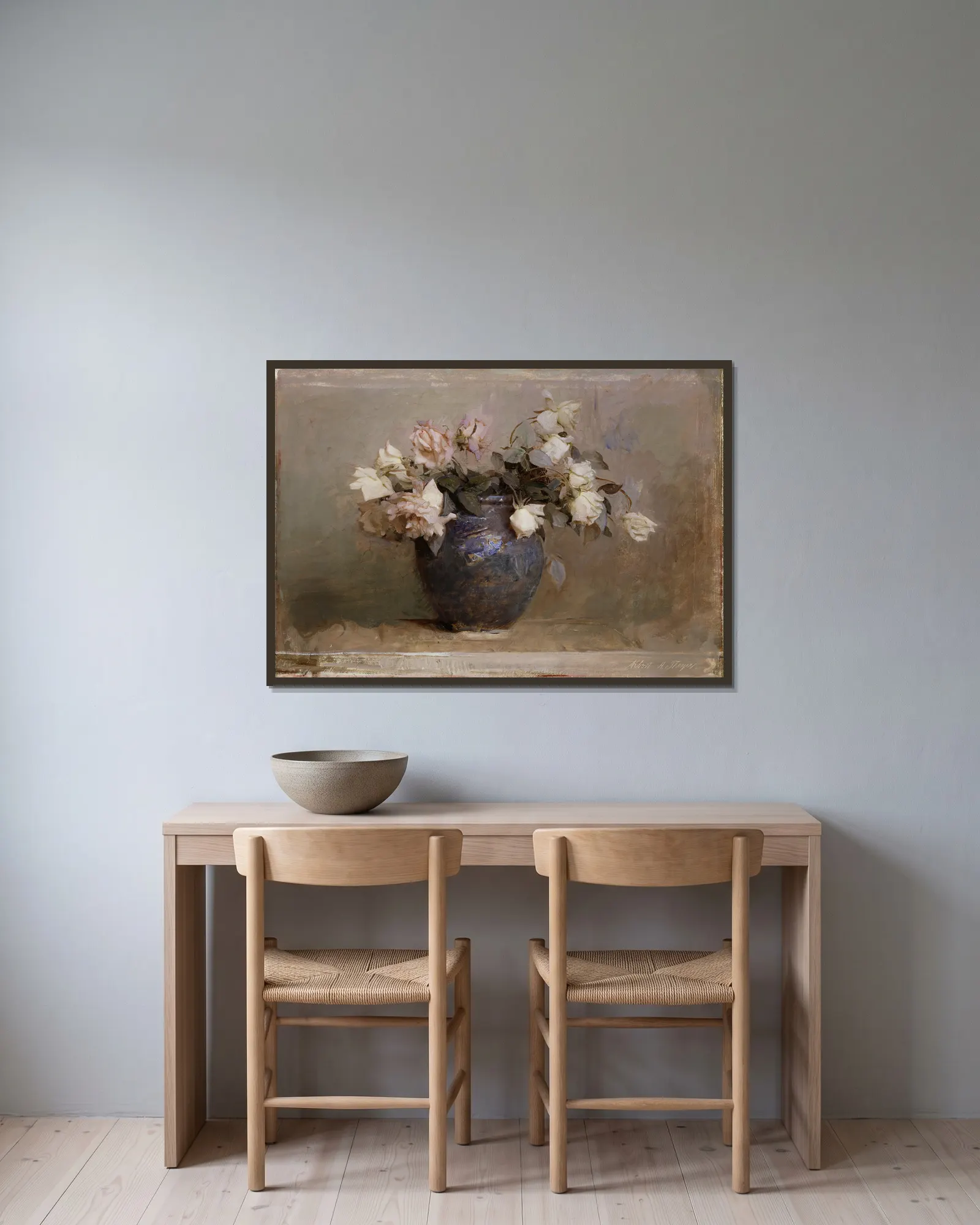 Roses av Abbott Handerson Thayer inramad på en vägg