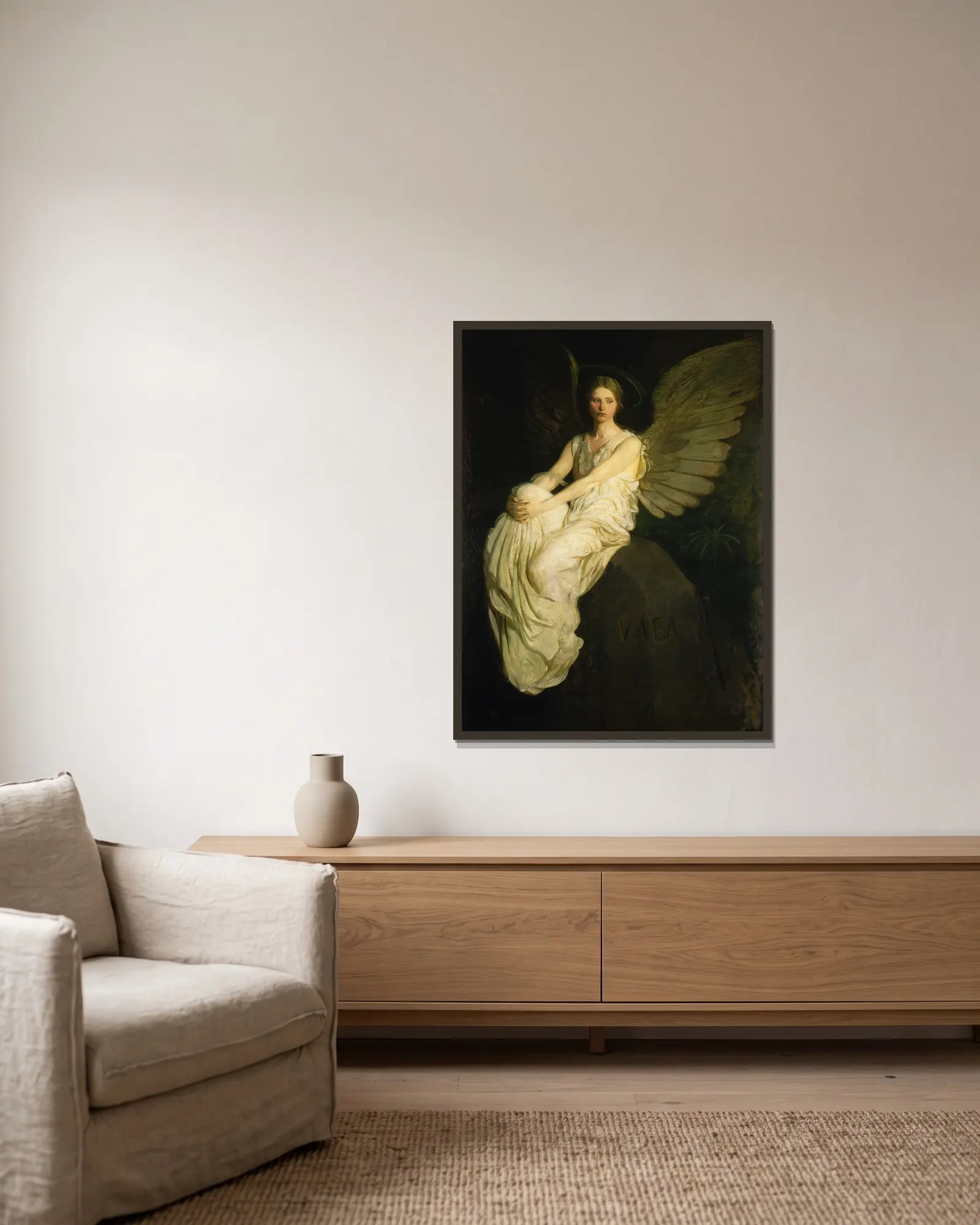 Stevenson Memorial av Abbott Handerson Thayer inramad på en vägg