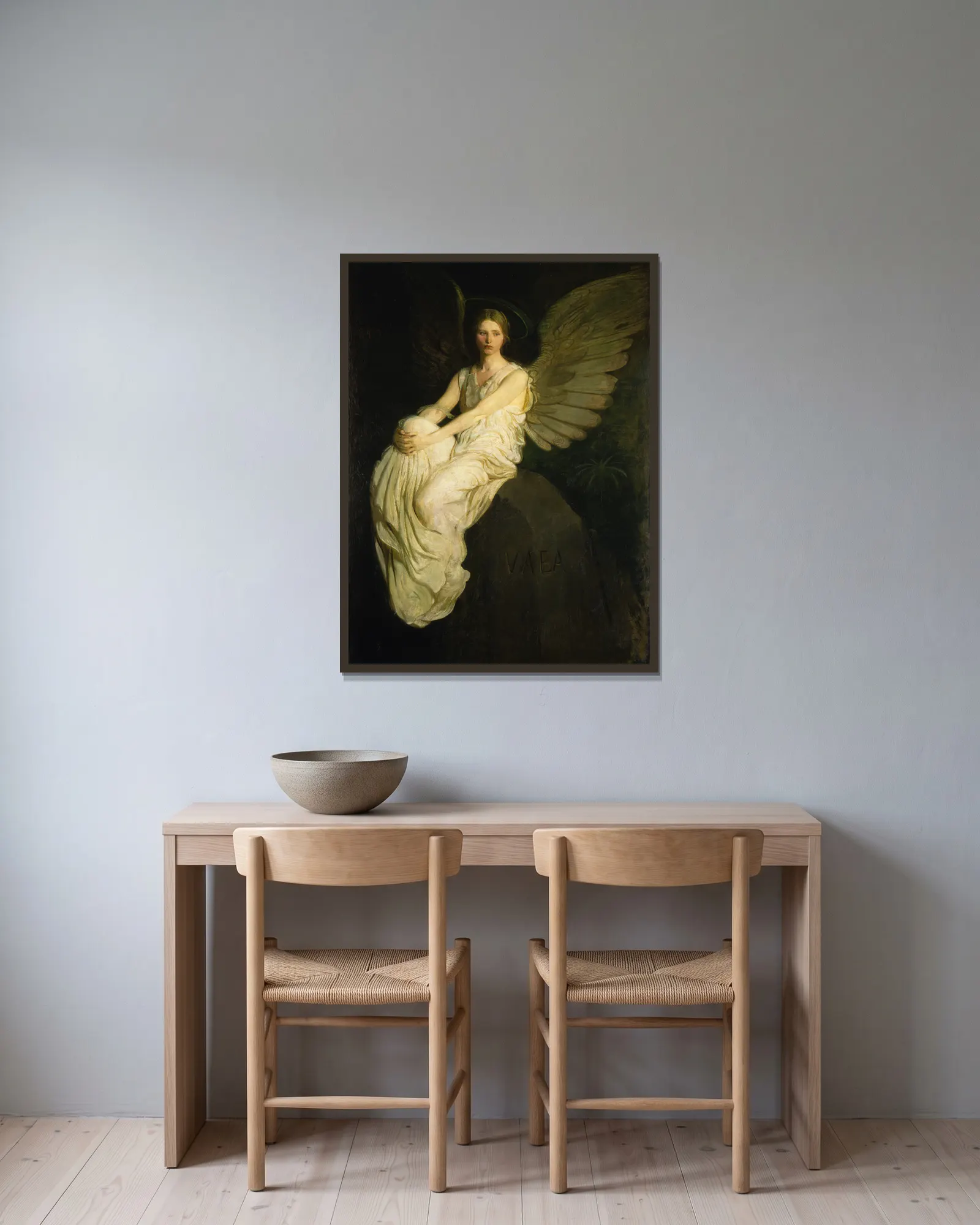 Stevenson Memorial av Abbott Handerson Thayer inramad på en vägg