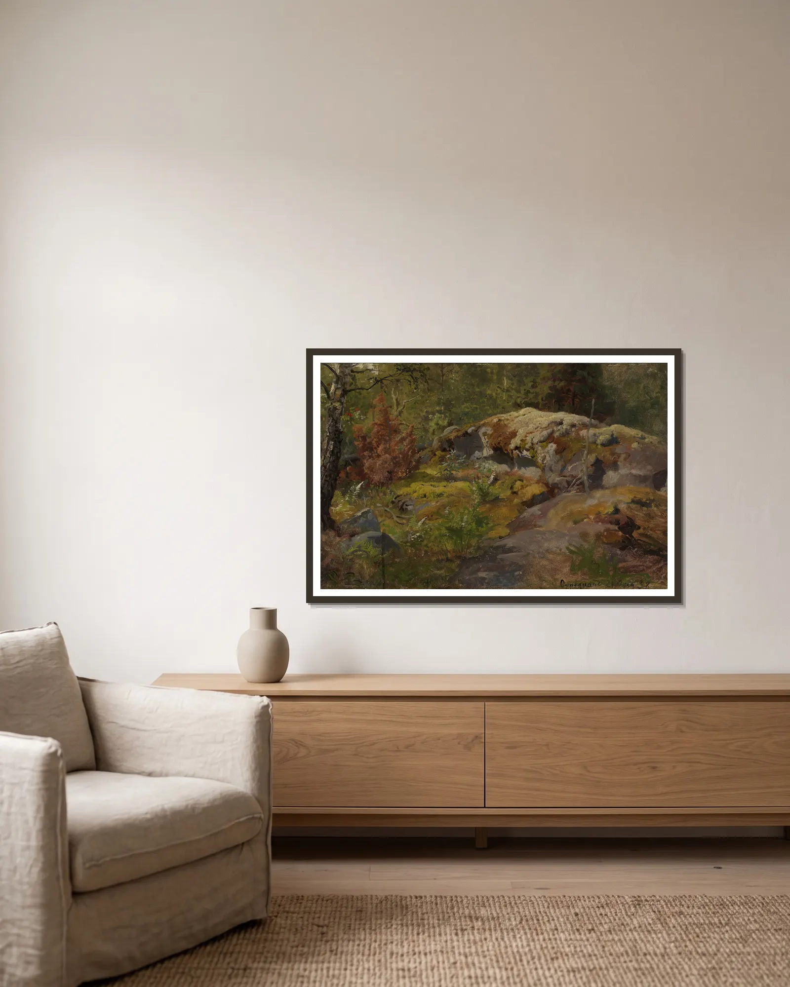 Forest Floor av Hans Gude inramad på en vägg