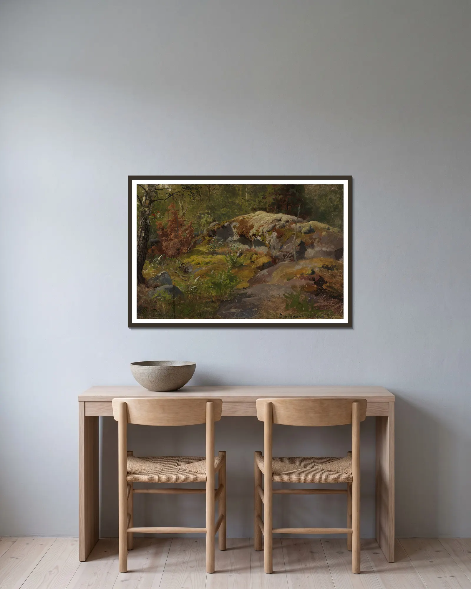 Forest Floor av Hans Gude inramad på en vägg