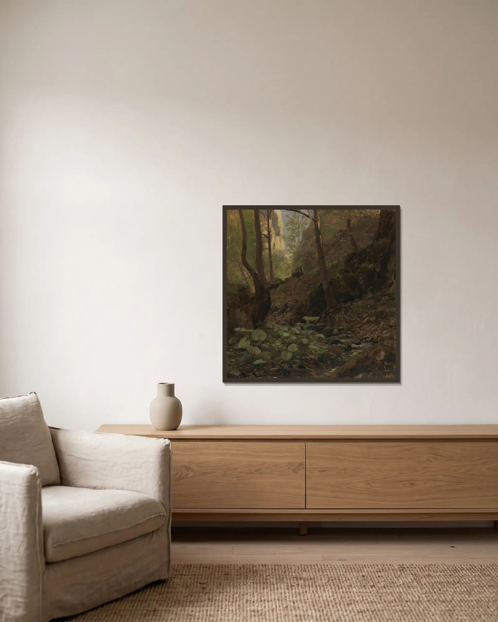 Forest Study av Hans Gude inramad på en vägg