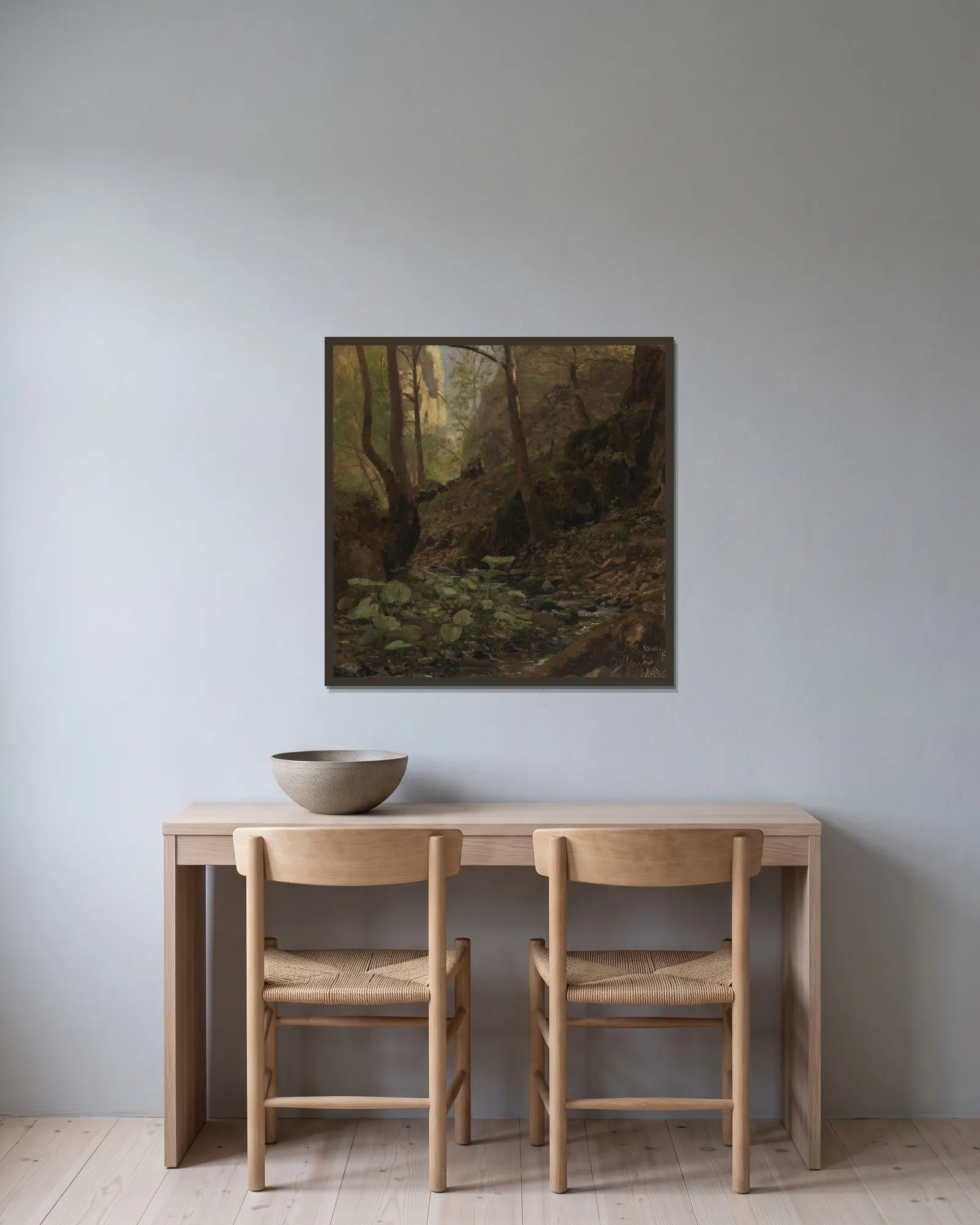 Forest Study av Hans Gude inramad på en vägg