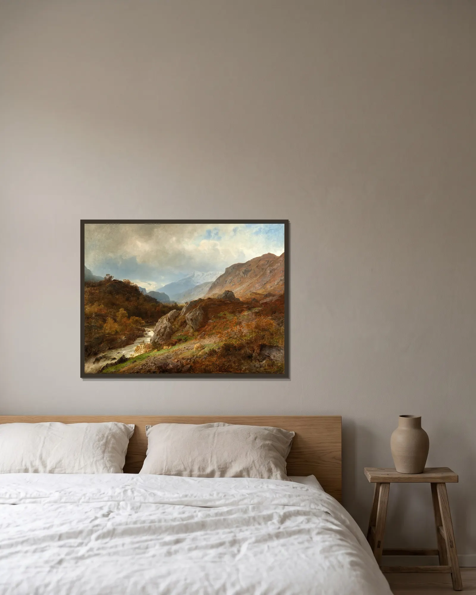 Mountain Landscape av Hans Gude inramad på en vägg