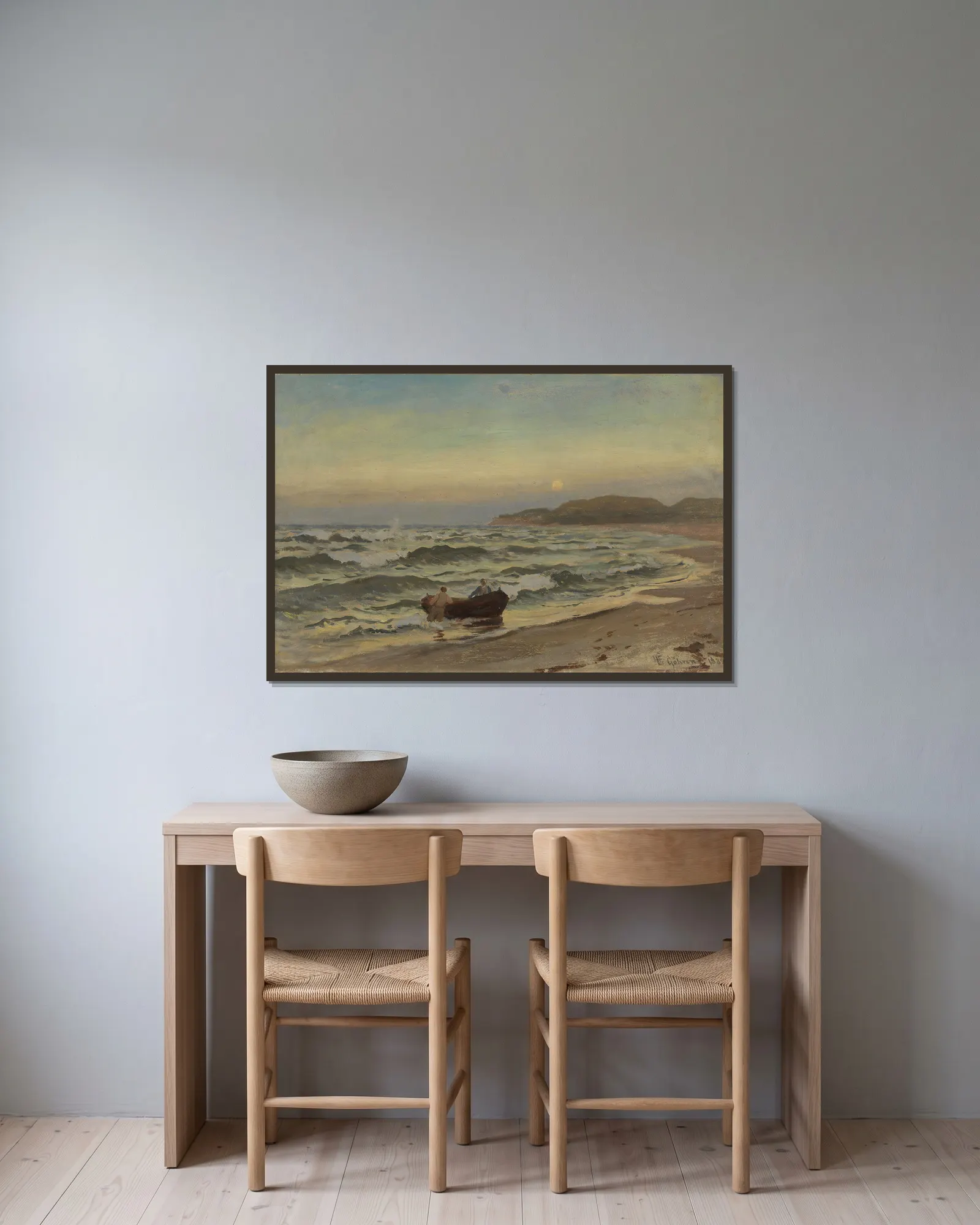 Storm at Rügen av Hans Gude inramad på en vägg