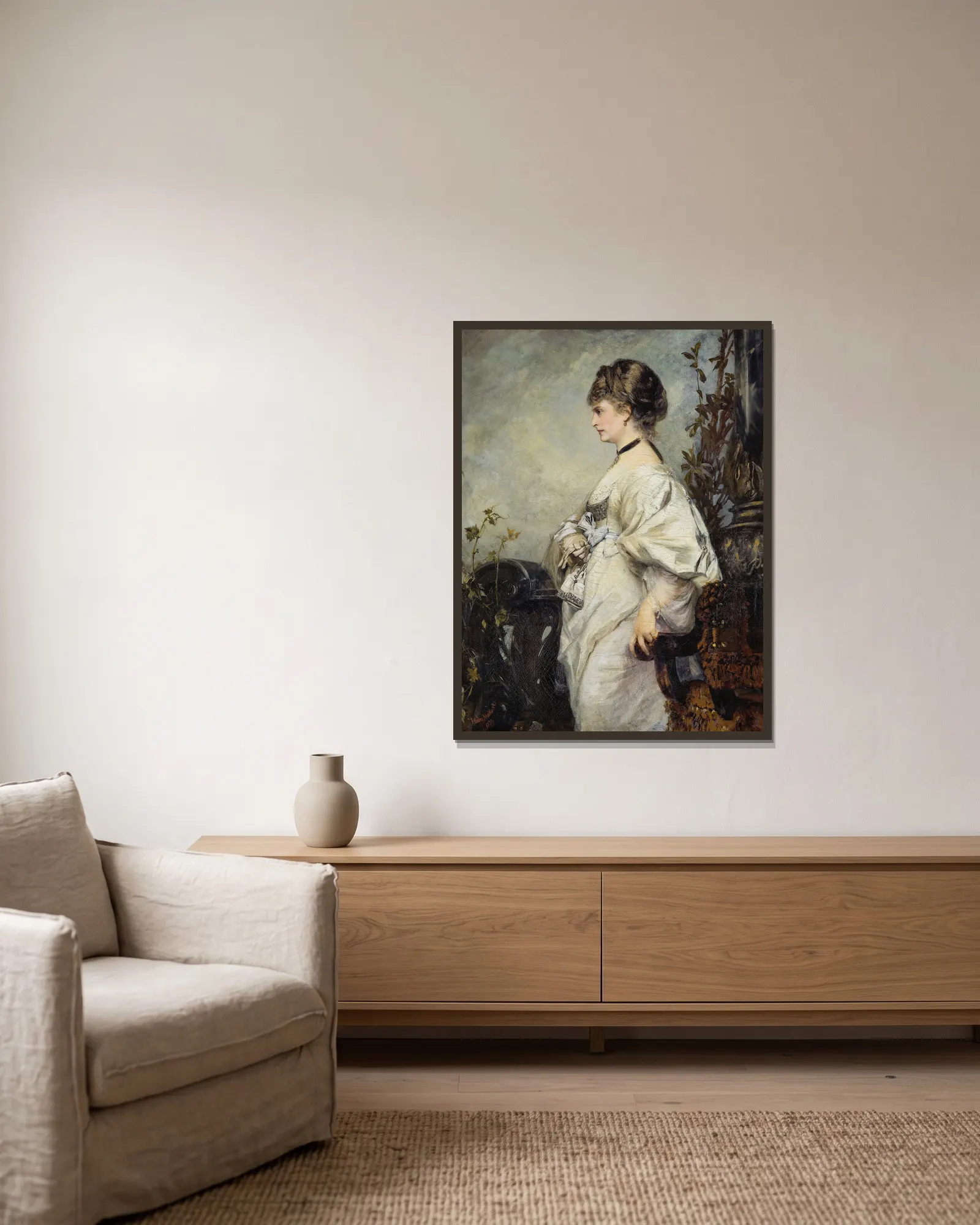 Magdalena Plach av Hans Makart inramad på en vägg