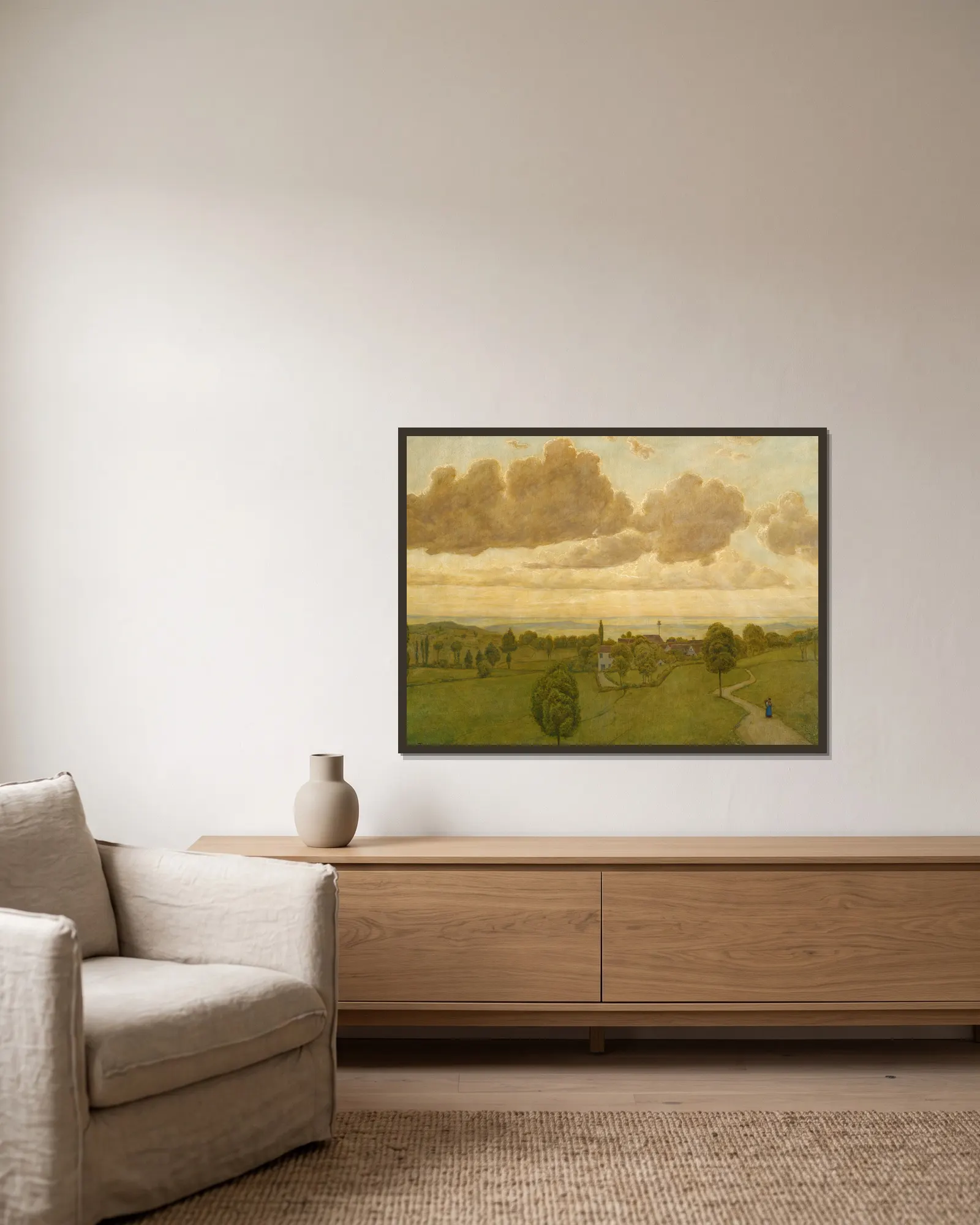 Landscape av Hans Thoma inramad på en vägg