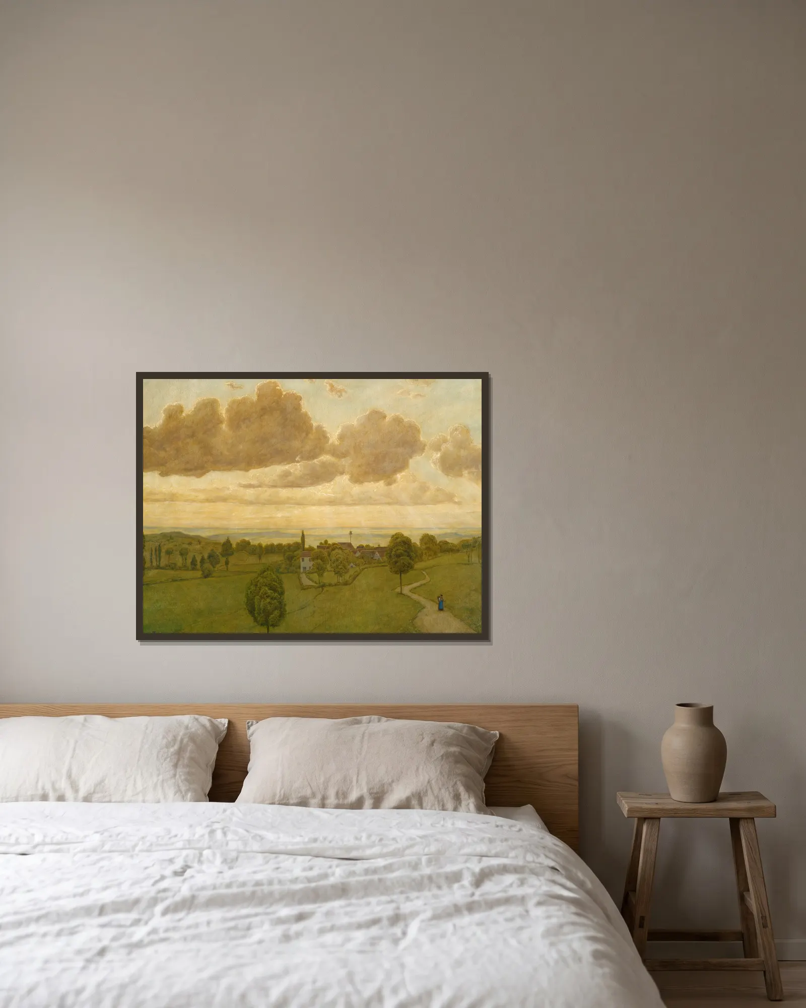 Landscape av Hans Thoma inramad på en vägg