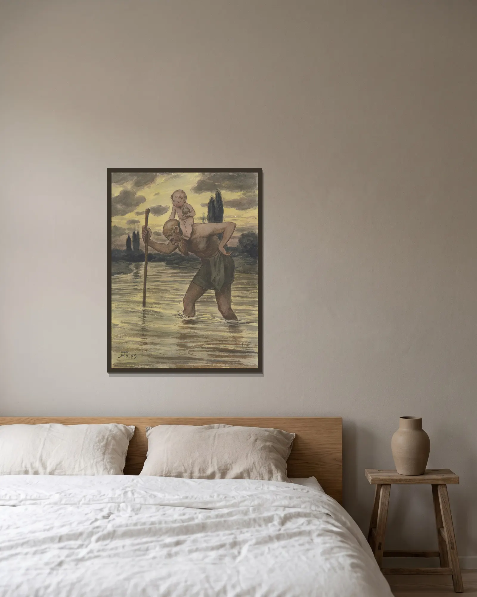 Saint Christopher av Hans Thoma inramad på en vägg