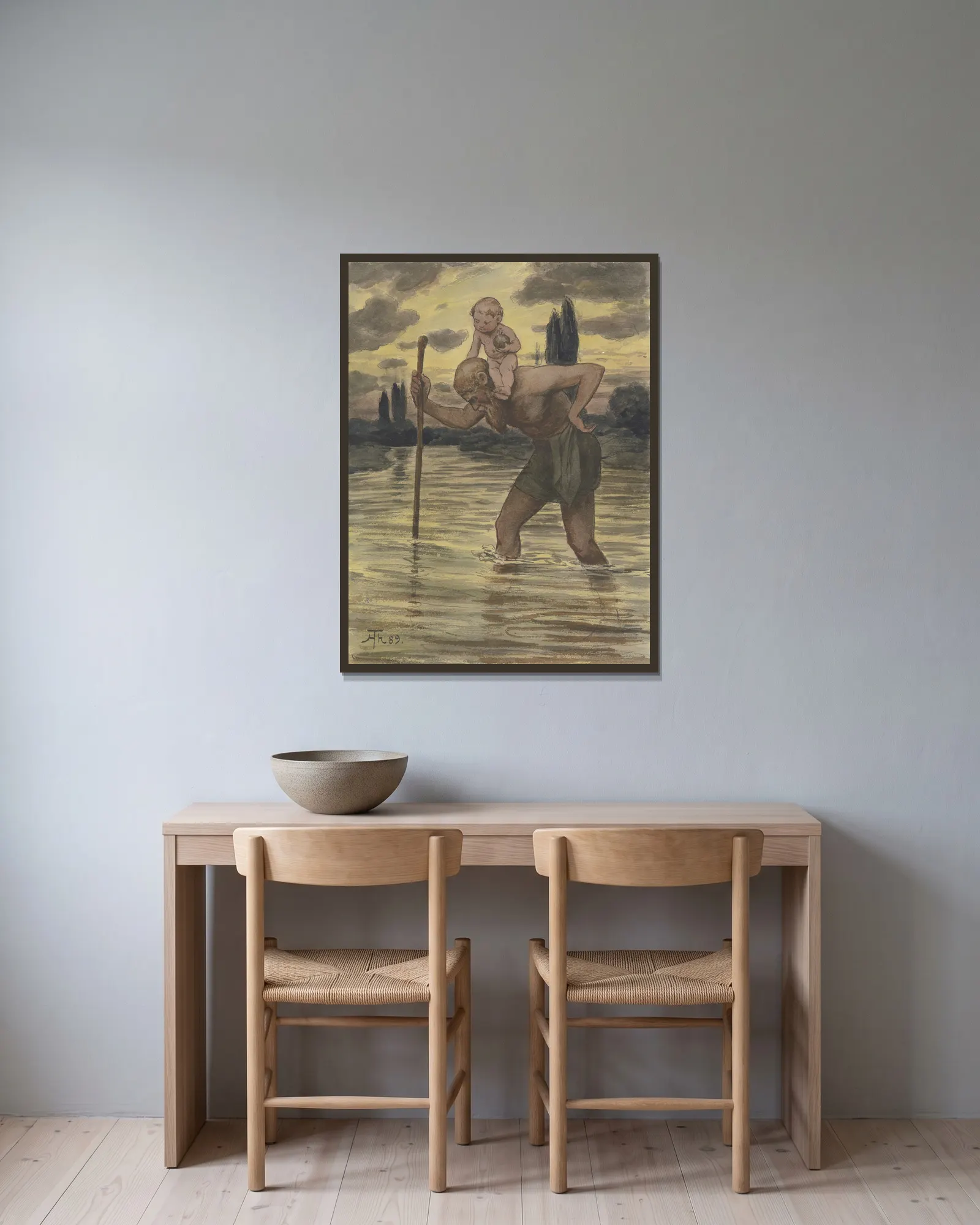 Saint Christopher av Hans Thoma inramad på en vägg