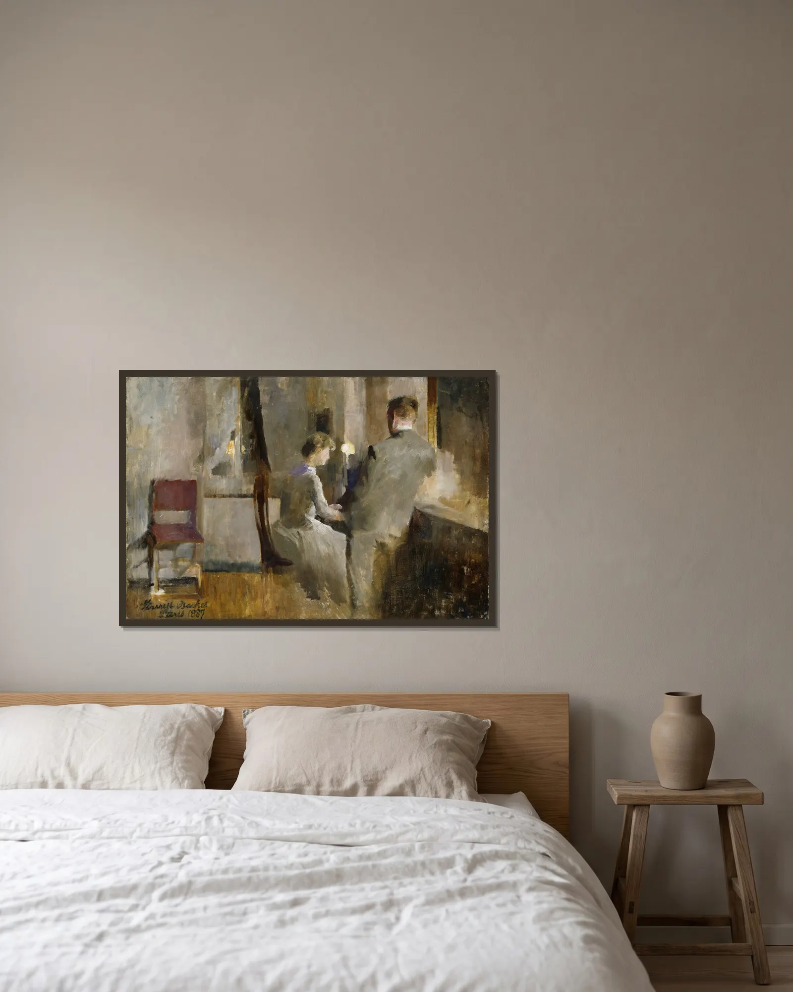 Music, Interior from Paris av Harriet Backer inramad på en vägg