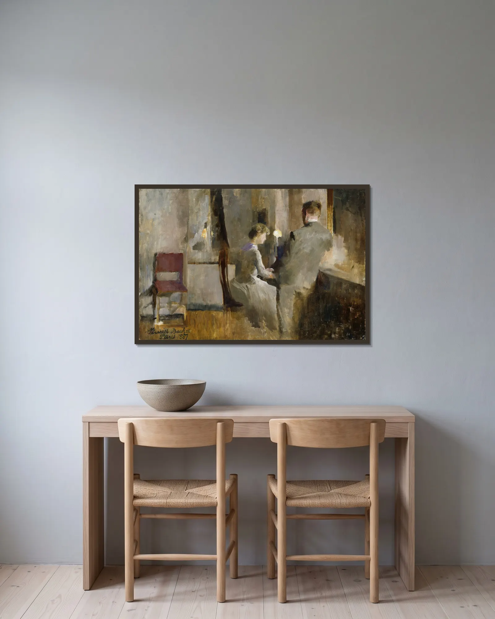 Music, Interior from Paris av Harriet Backer inramad på en vägg