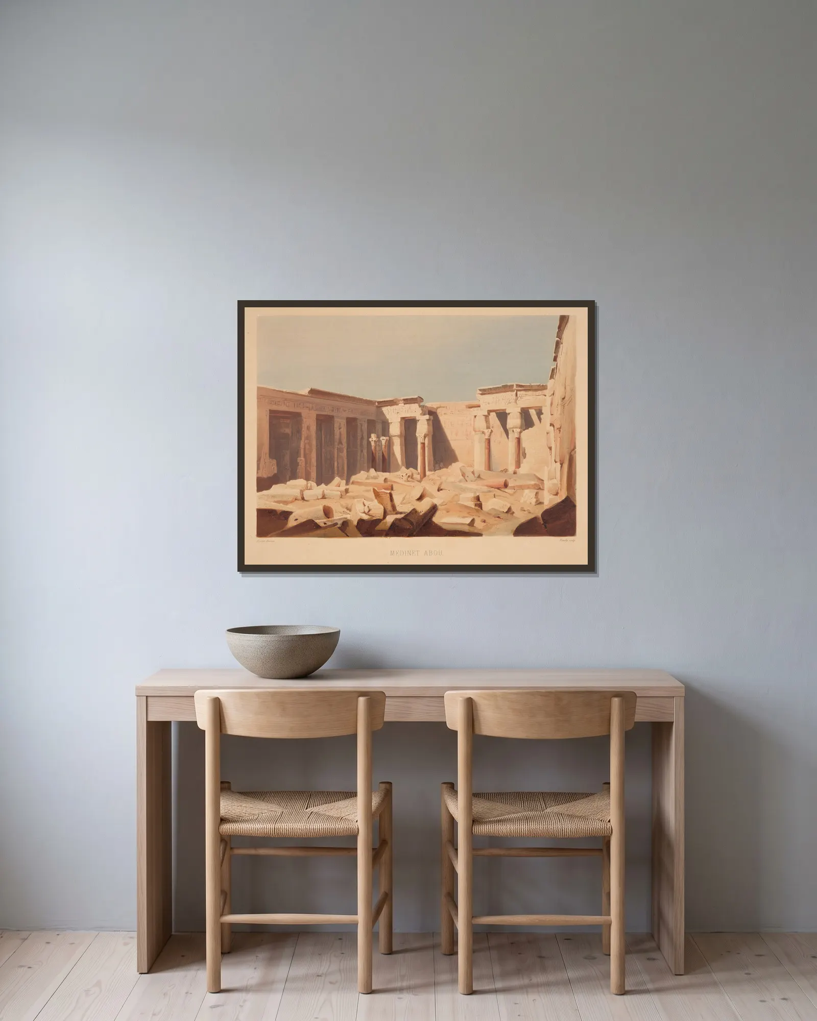 Medinet Abou av Hector Horeau inramad på en vägg