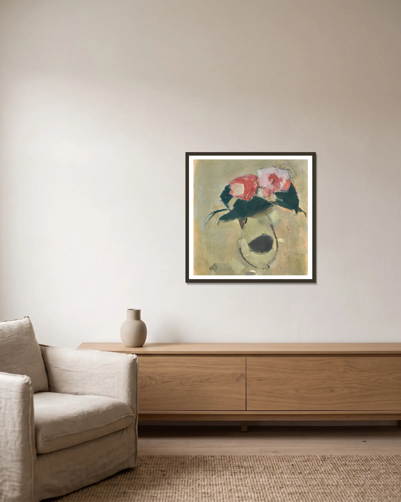 Camellias av Helene Schjerfbeck inramad på en vägg