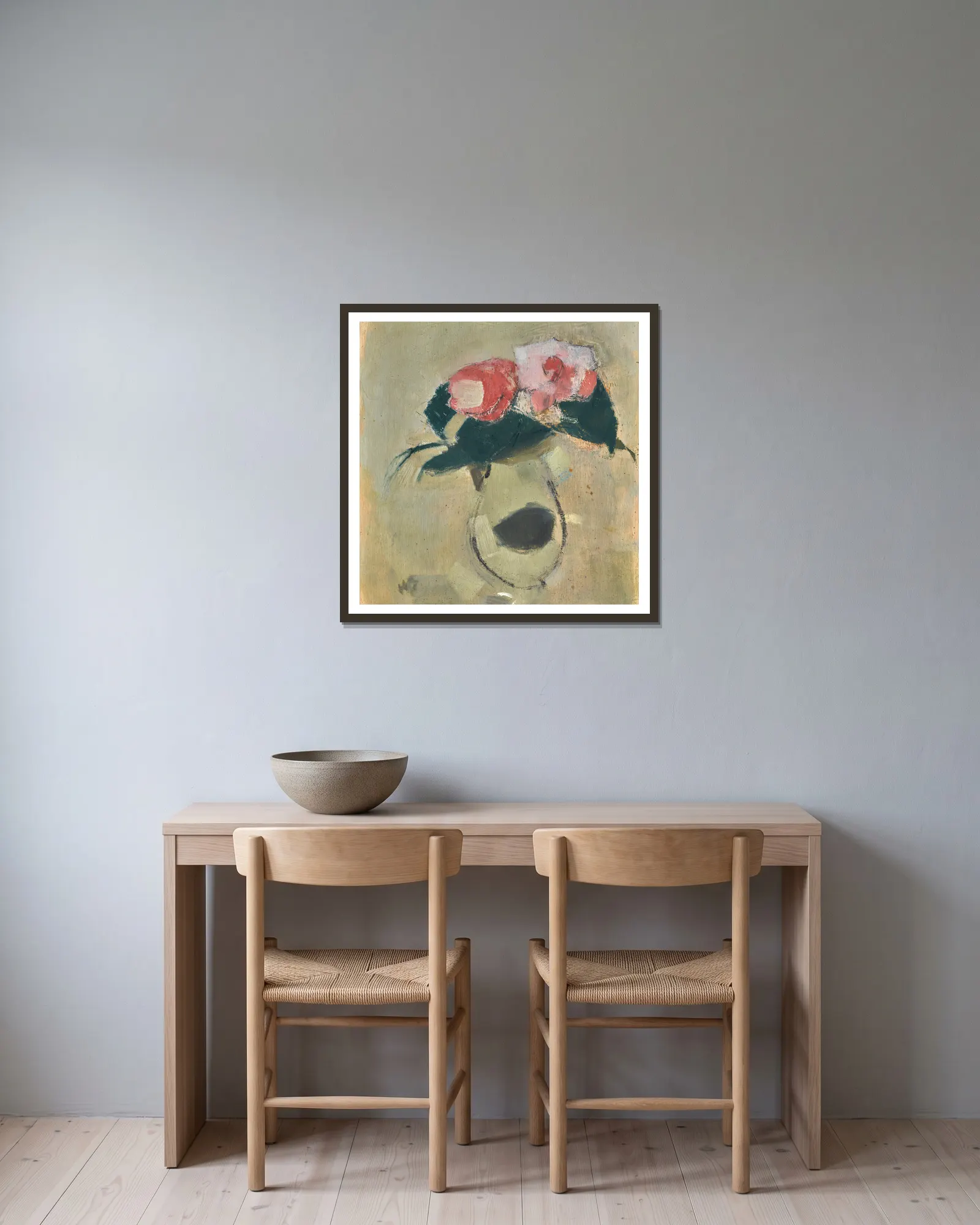 Camellias av Helene Schjerfbeck inramad på en vägg