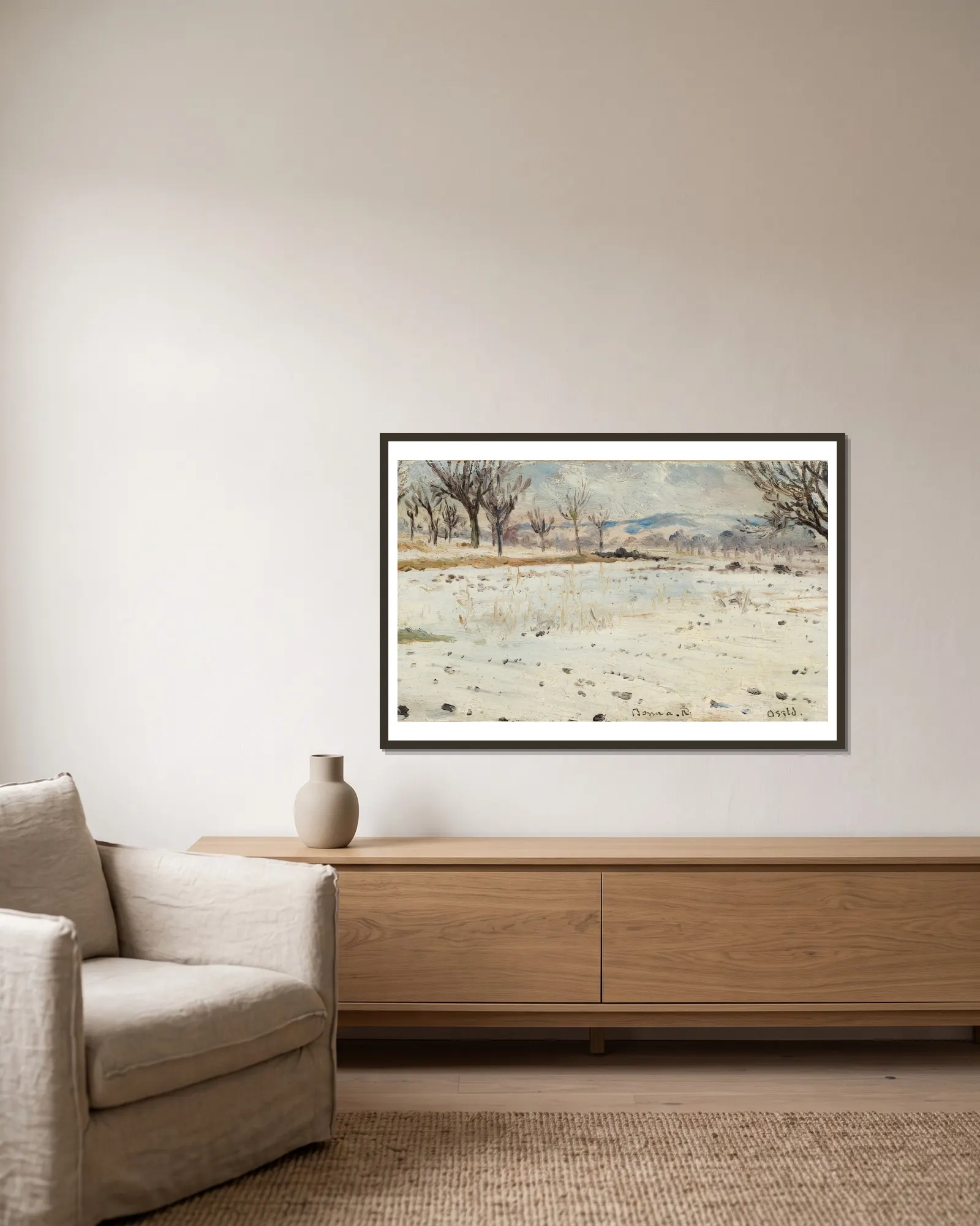 Winter Landscape av Helmer Osslund inramad på en vägg