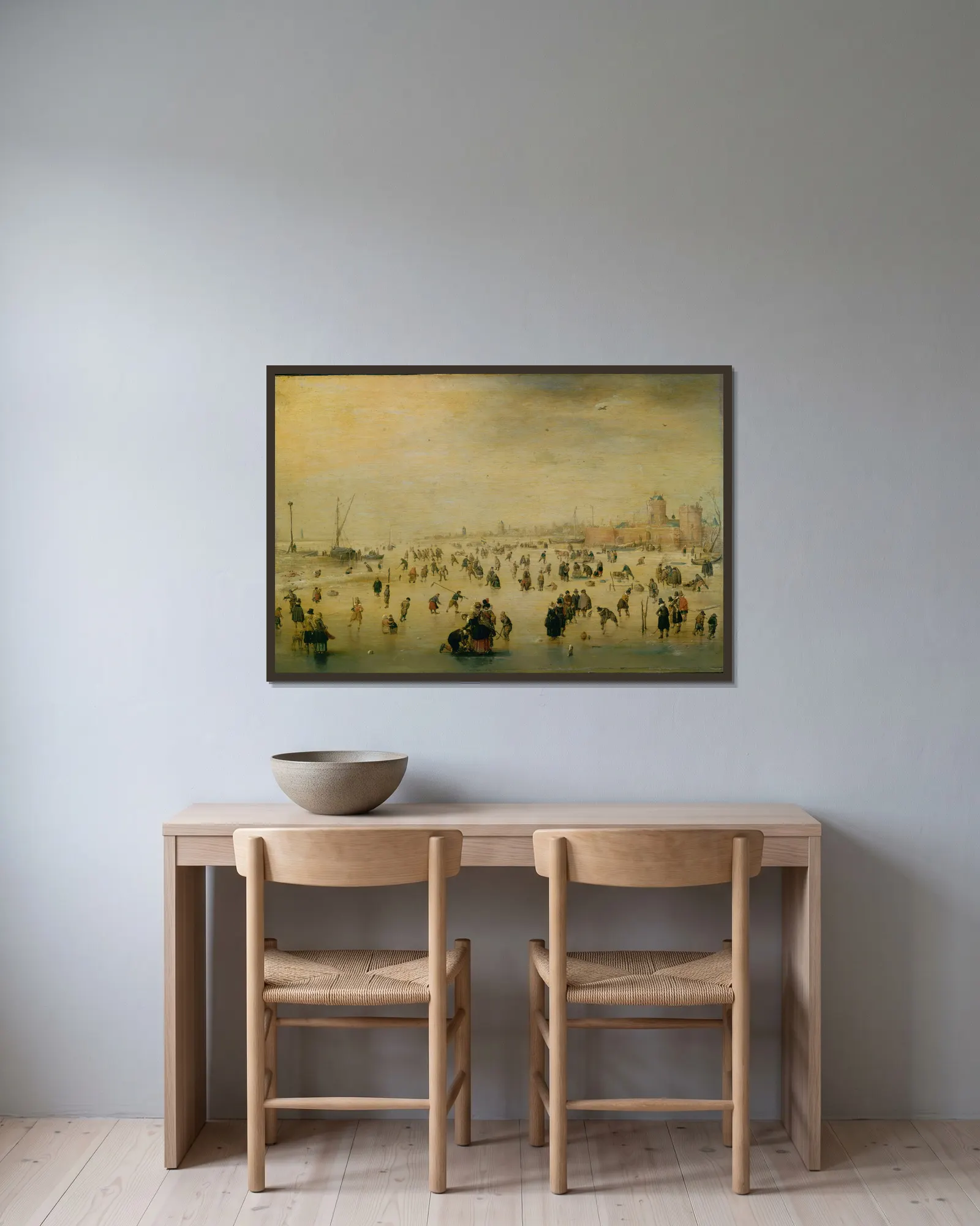 Skating Scene av Hendrick Avercamp inramad på en vägg