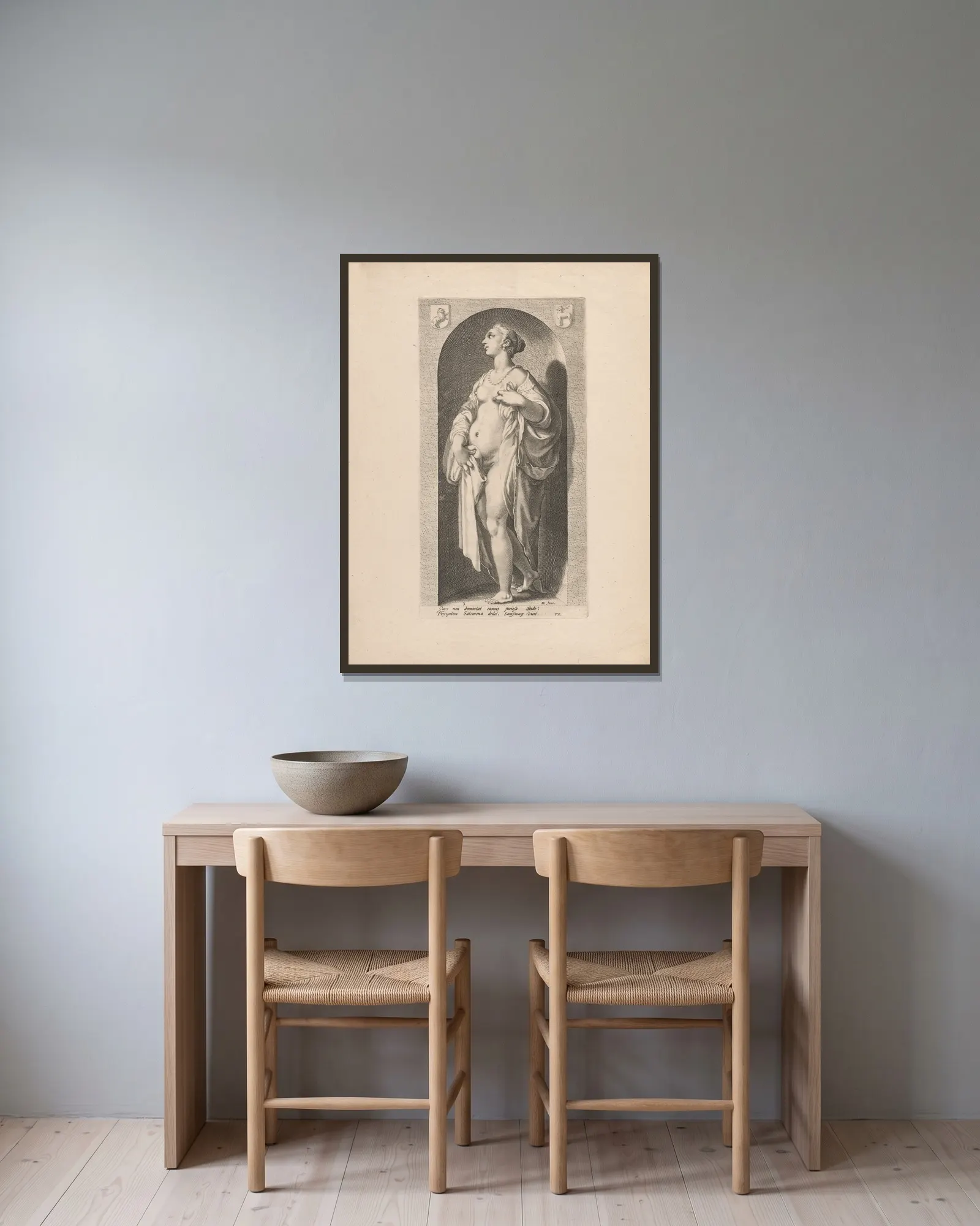 Lust av Hendrick Goltzius inramad på en vägg