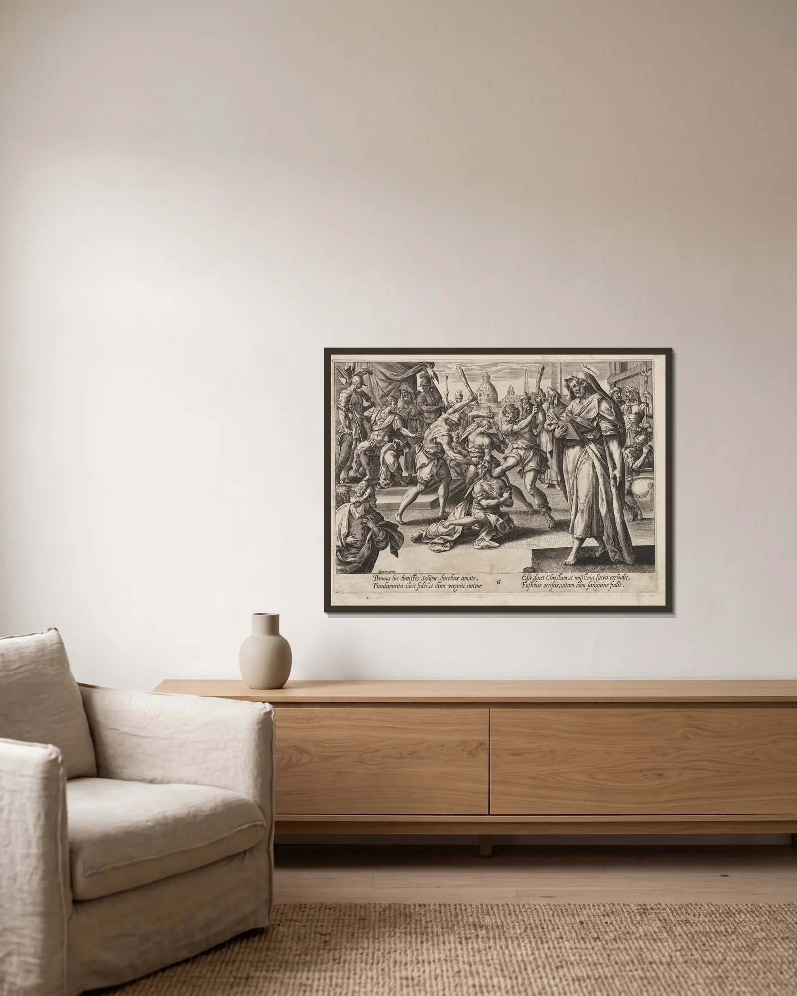 St. James the Less av Hendrick Goltzius inramad på en vägg