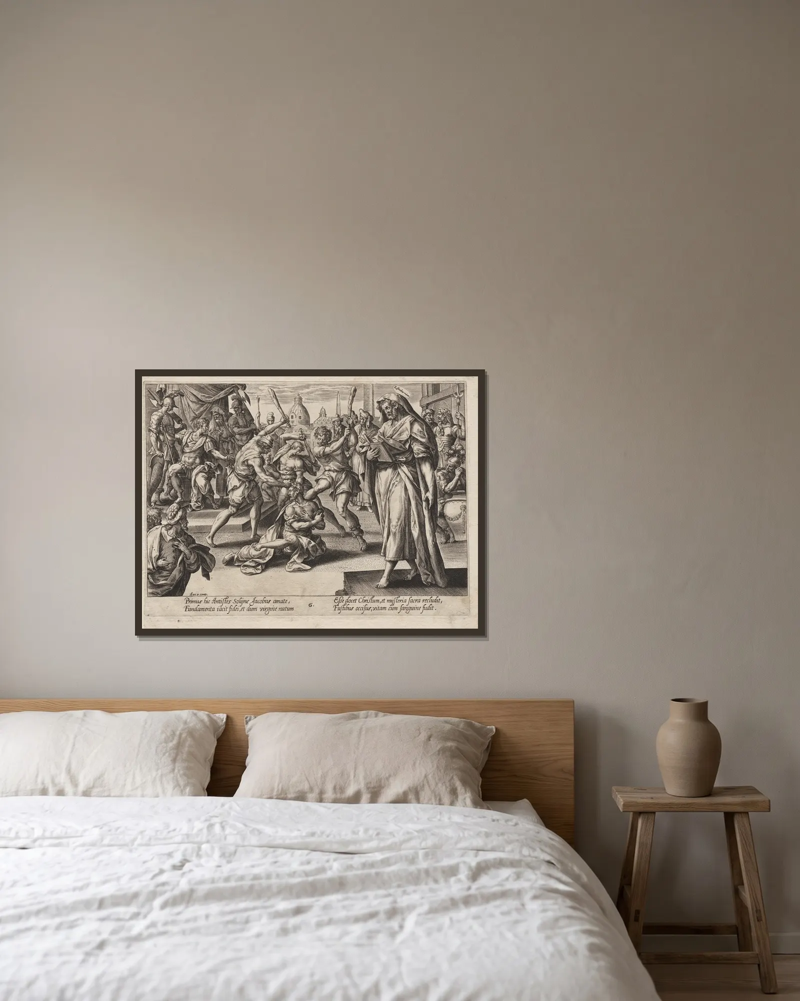 St. James the Less av Hendrick Goltzius inramad på en vägg