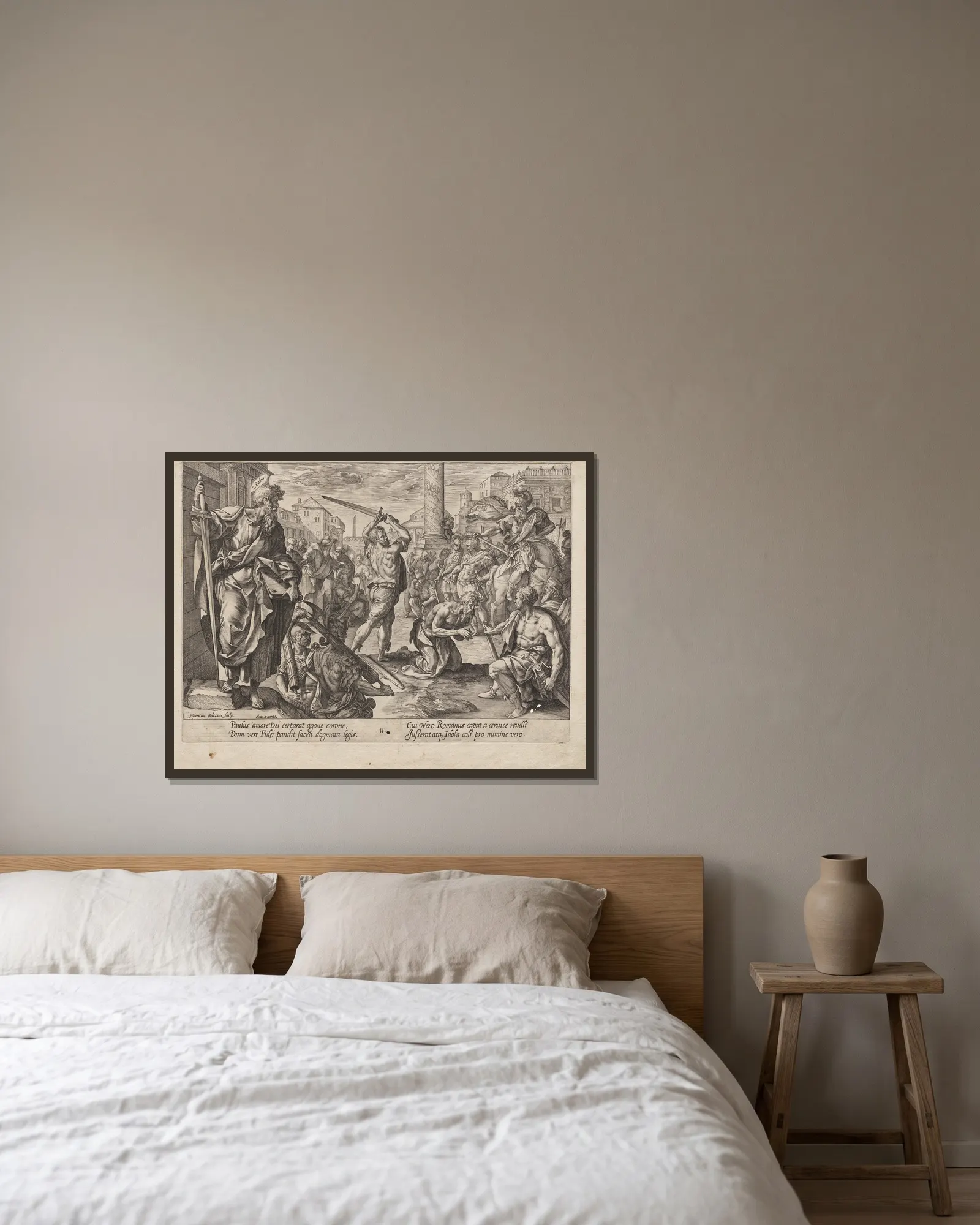 St. Paul av Hendrick Goltzius inramad på en vägg