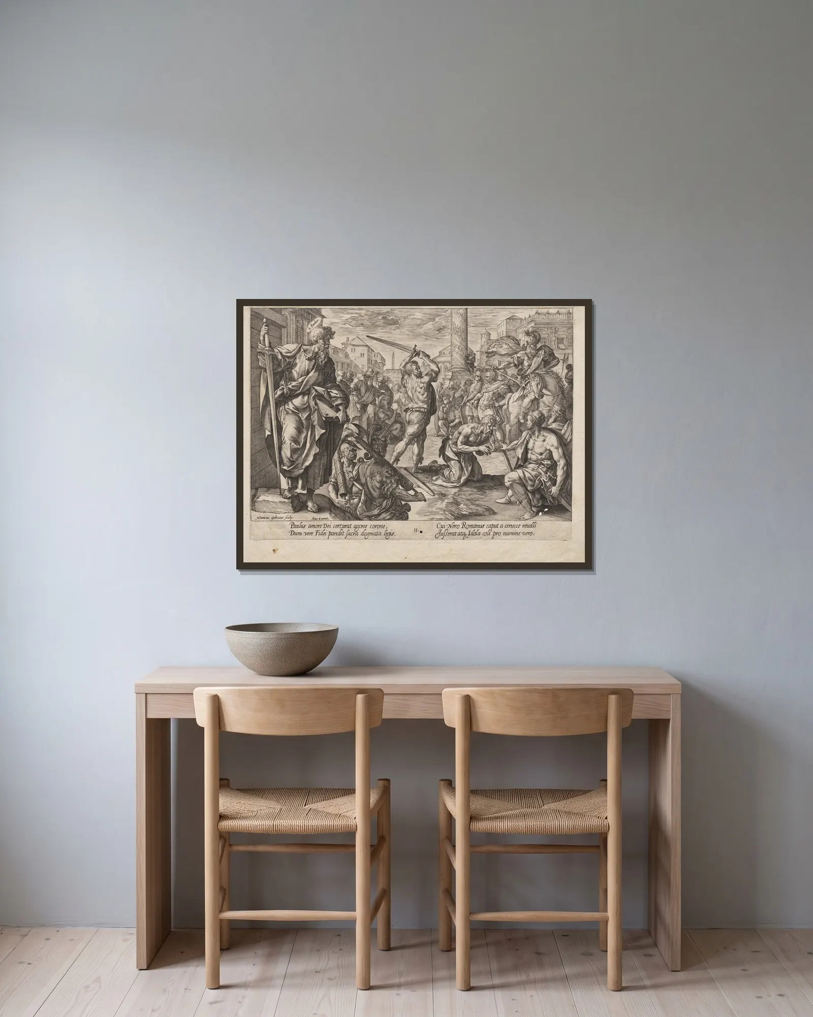 St. Paul av Hendrick Goltzius inramad på en vägg