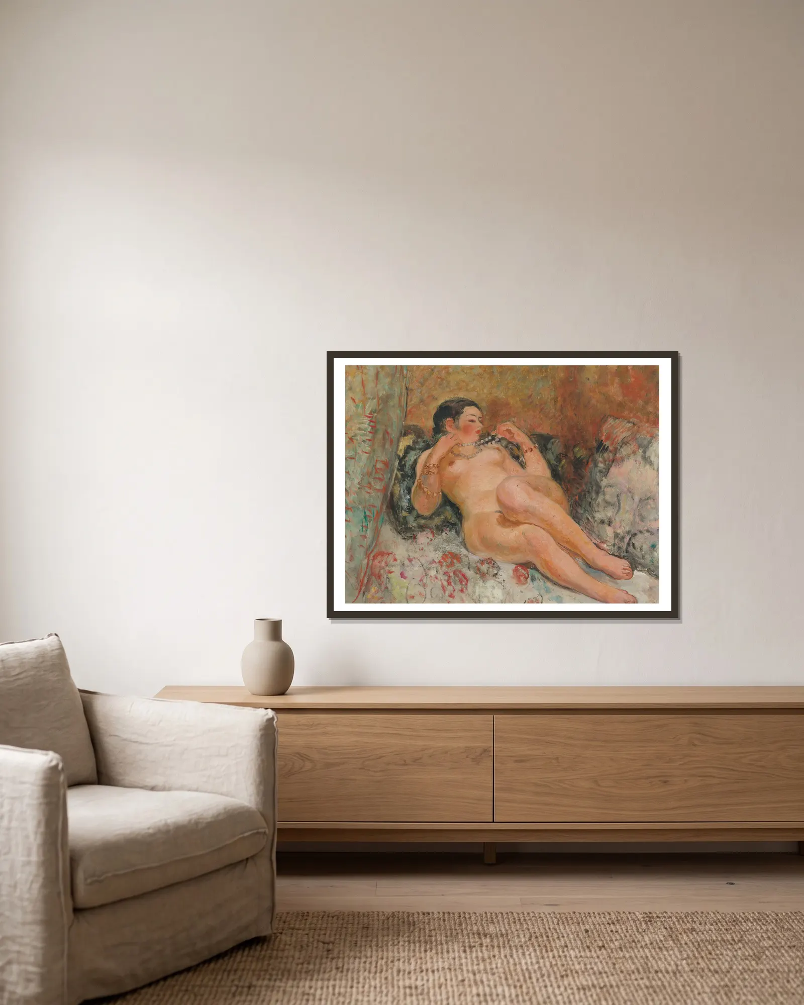 Nu Allongée av Henri Lebasque inramad på en vägg