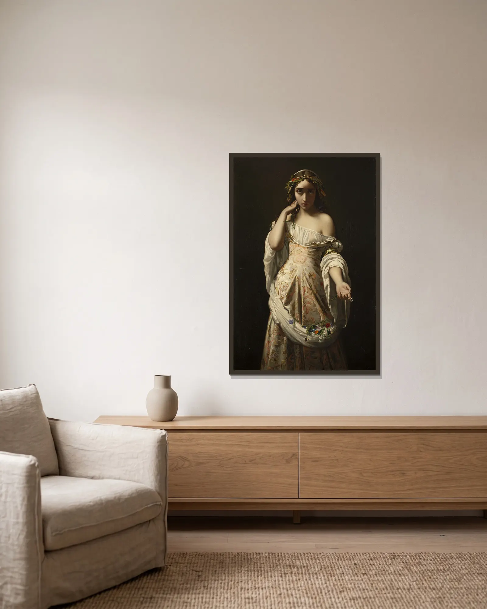 Ophelia av Henri Lehmann inramad på en vägg