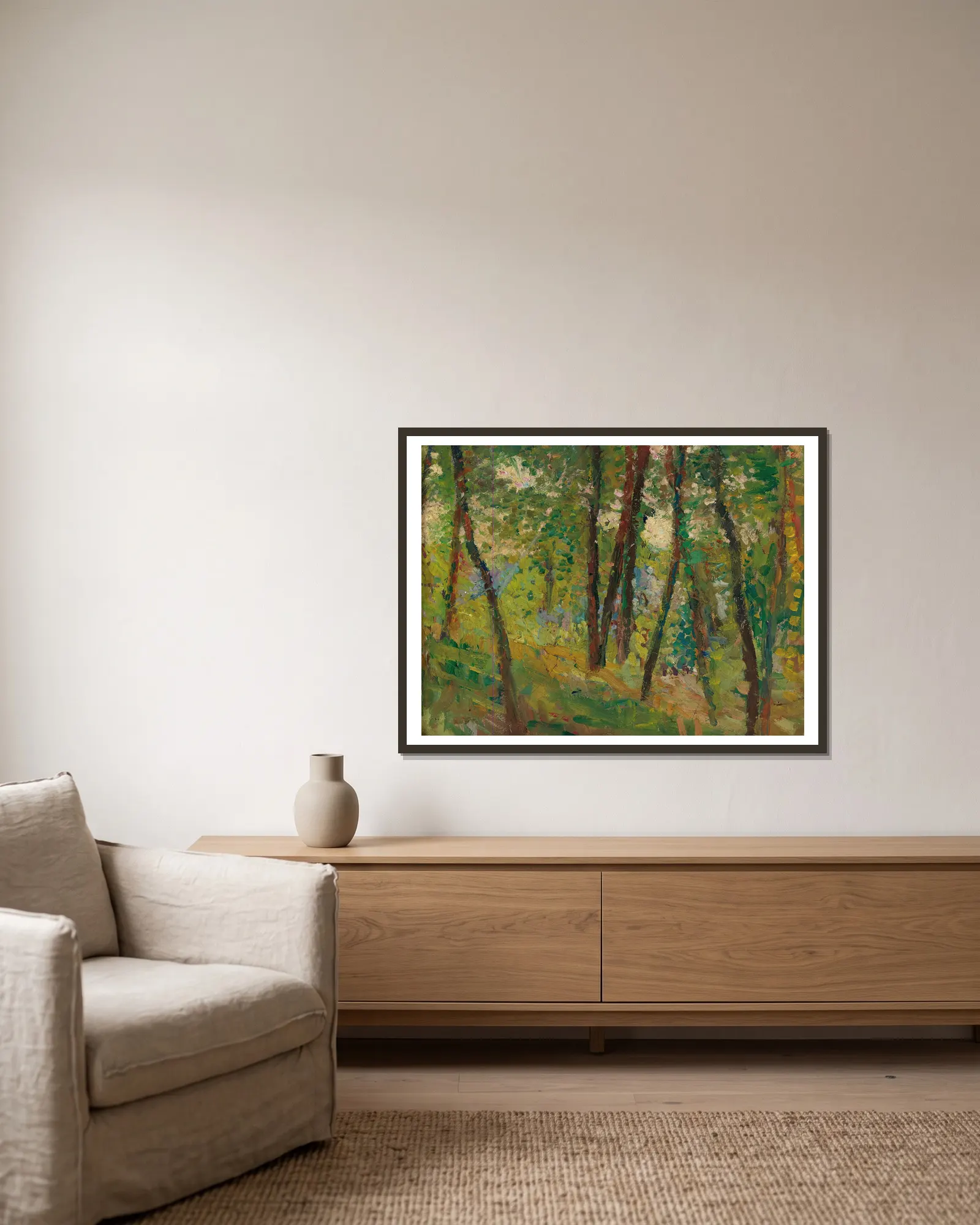 Sous-Bois av Henri Martin inramad på en vägg
