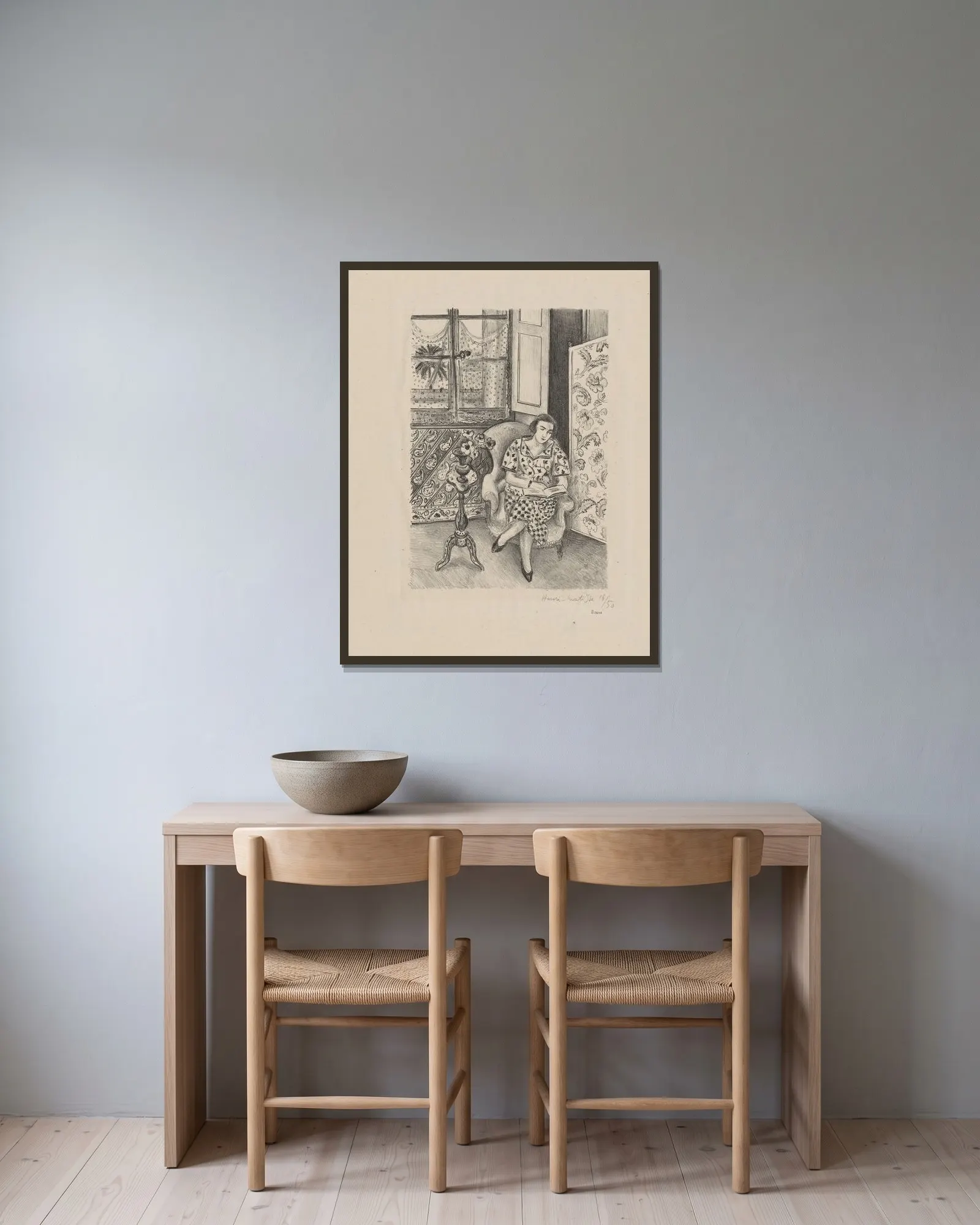 Intérieur, la lecture av Henri Matisse inramad på en vägg